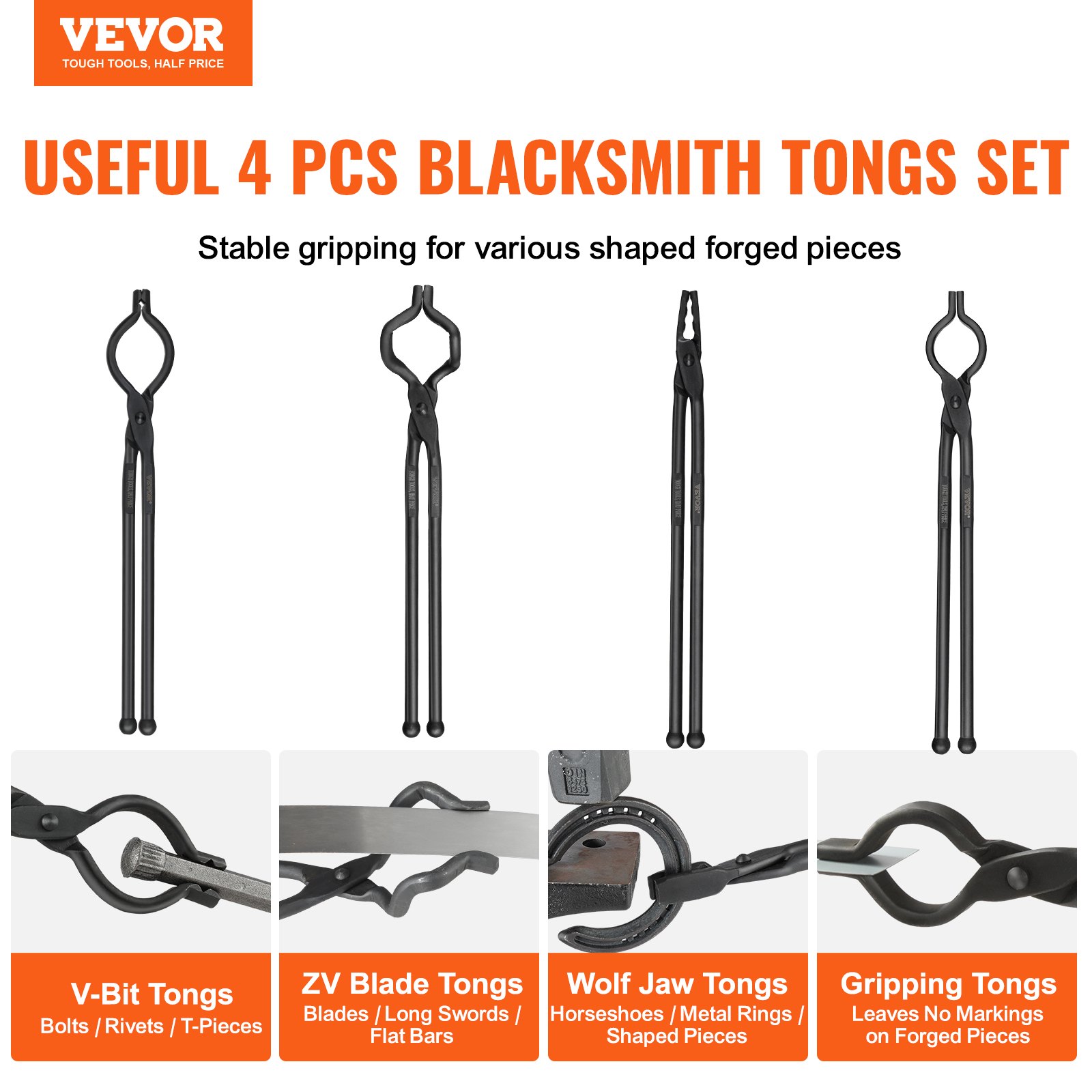 Blacksmith Tongs, 45.7 Cm 4 PCS, V-Bit Bolt Wolf Jaw Z And Gripping Carbon — image 2