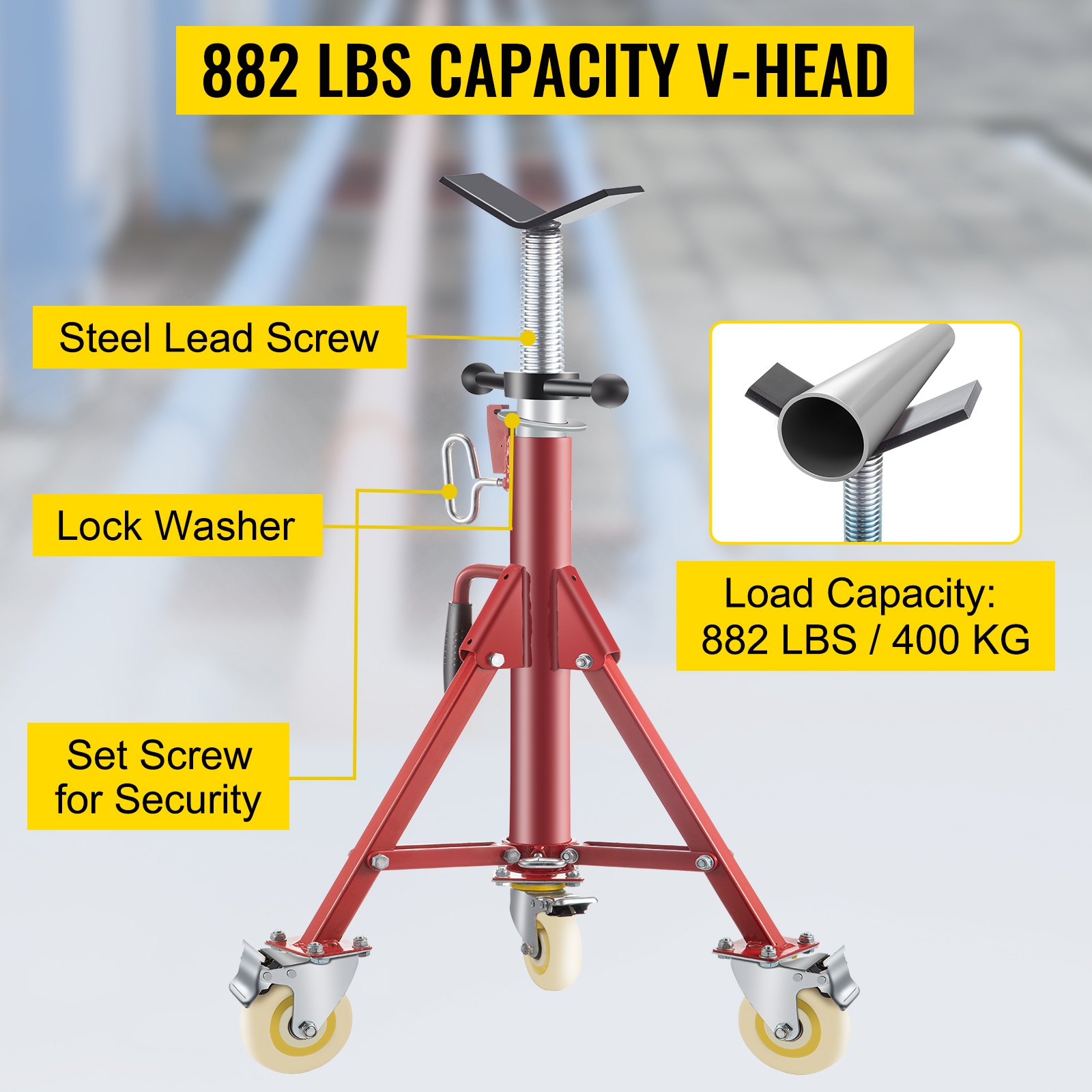 Pipe Jack Stand, V Head Adjustable Height 71.12-132.08 Cm, Stands With Casters — image 4