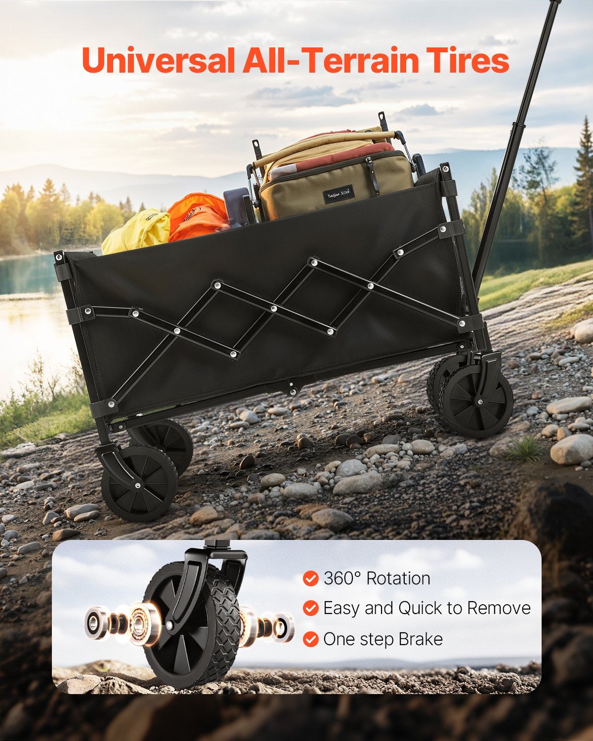 Collapsible Wagon Carts, 120L & 225LBS Folding Wagons With All-Terrain Wheels