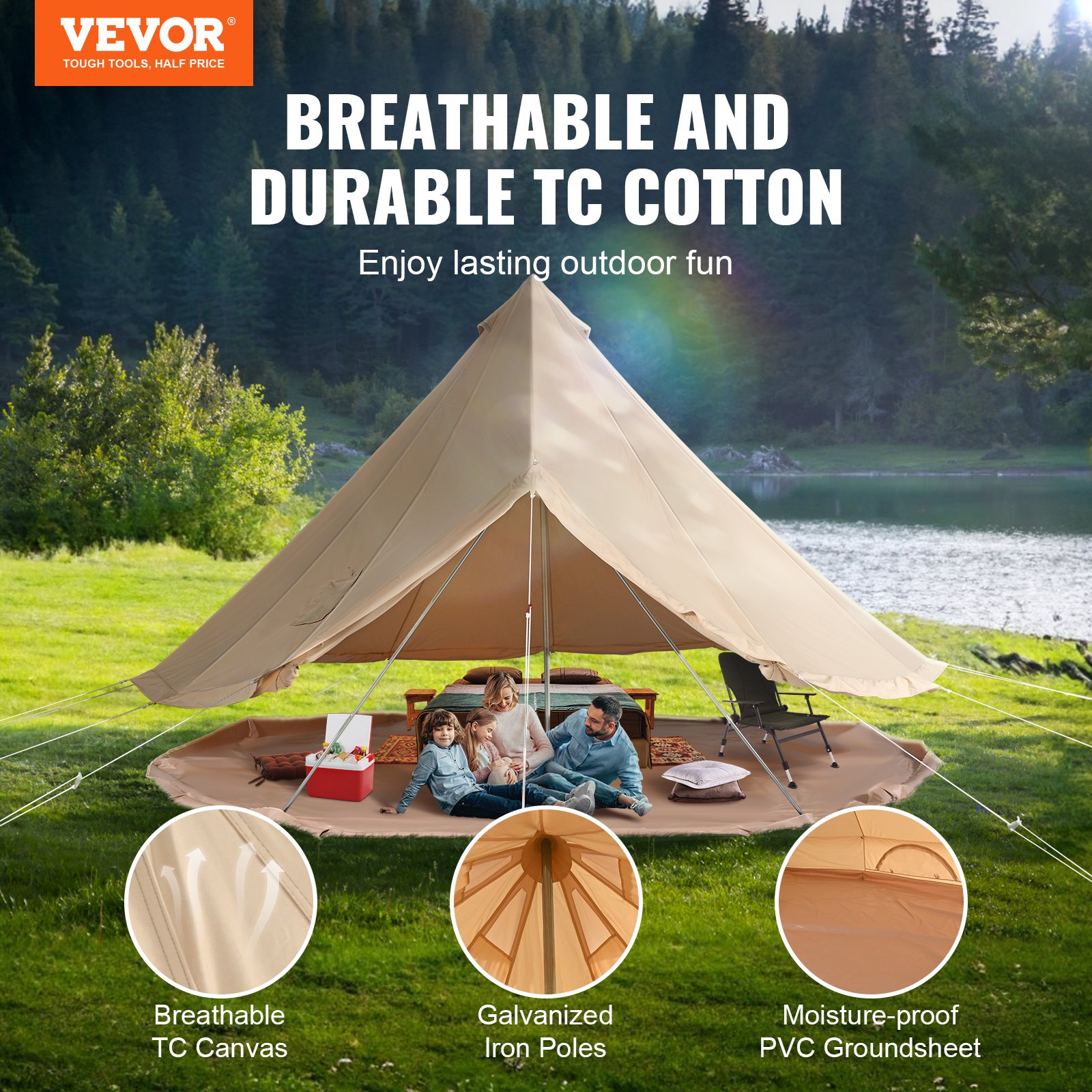 Canvas bell tent, 4 seasons 7 m/22.97 ft yurt tent, canvas