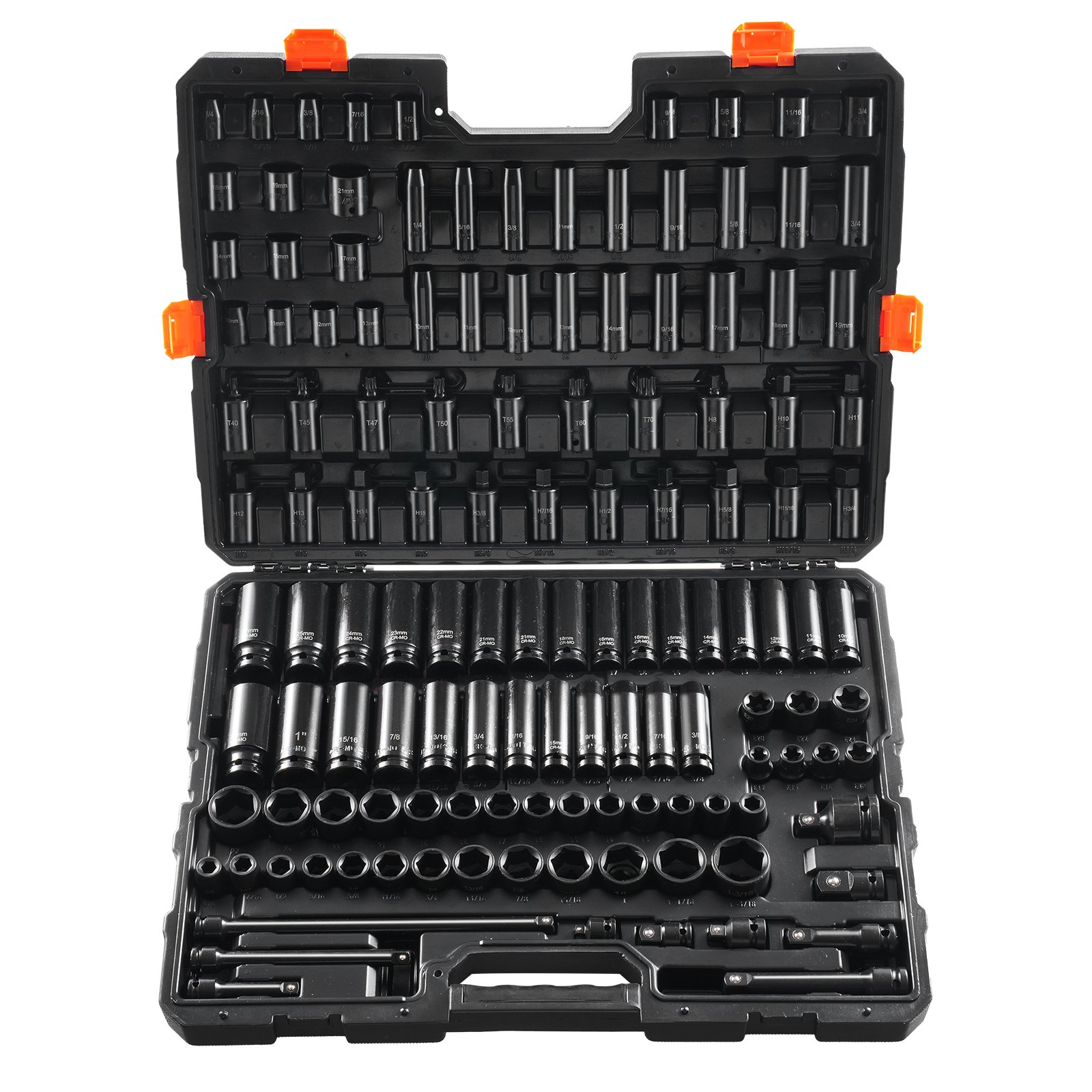 Impact Socket Set 130 Piece 3/8" & 1/2" - SAE & Metric Drive Socket Set - 6 Point Cr-Mo Alloy Steel For Auto Repair - Easy-to-Read Size Markings - Includes Storage Case - Image 1