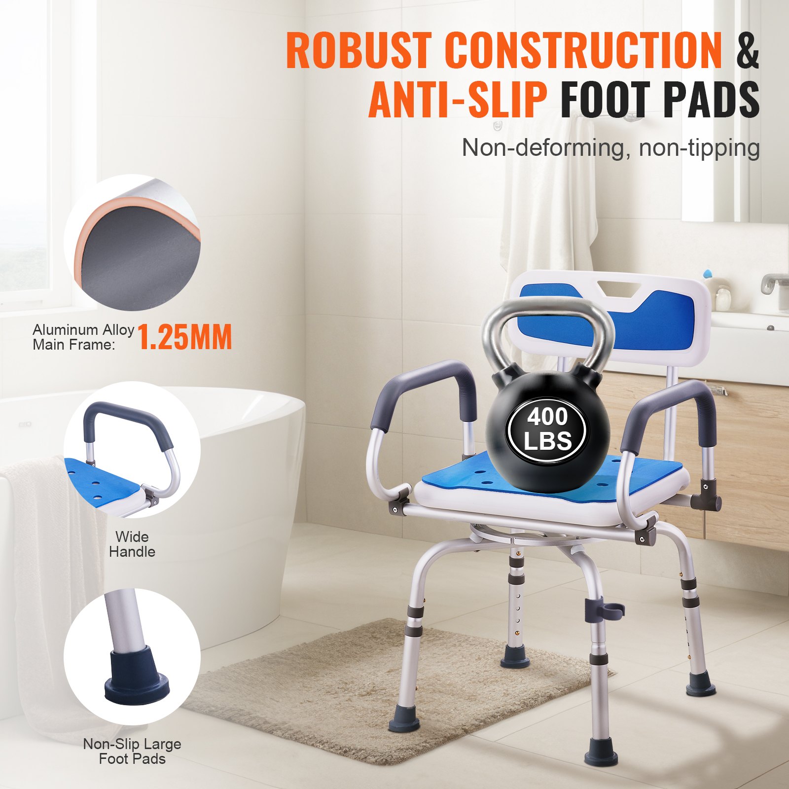 Swivel Shower Chair 360 Degree, Adjustable Seat With Pivoting Arms For Inside — image 5