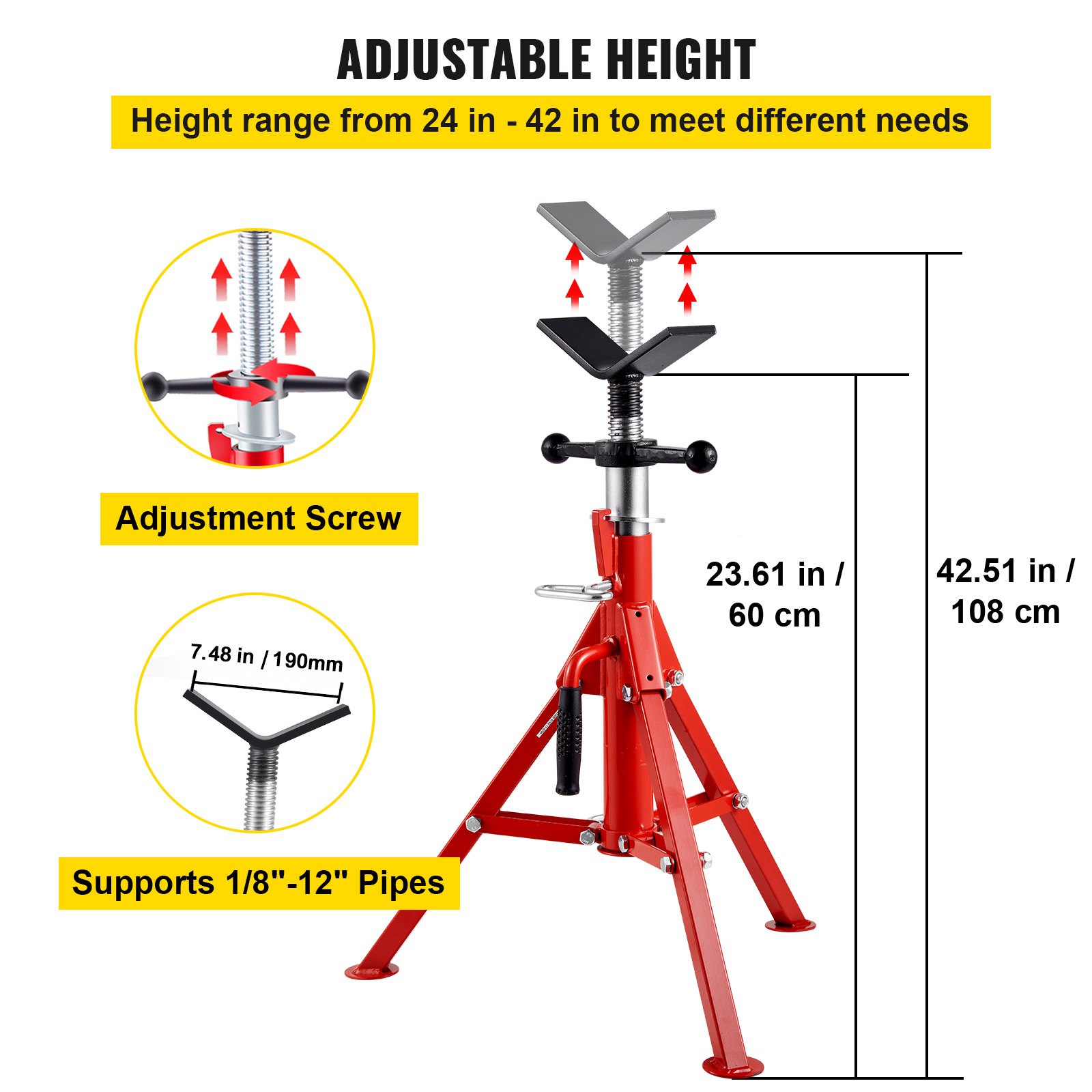 V Head Pipe Stand 3mm-305mm Capacity, Adjustable Height 610mm-1067mm, Jack — image 2