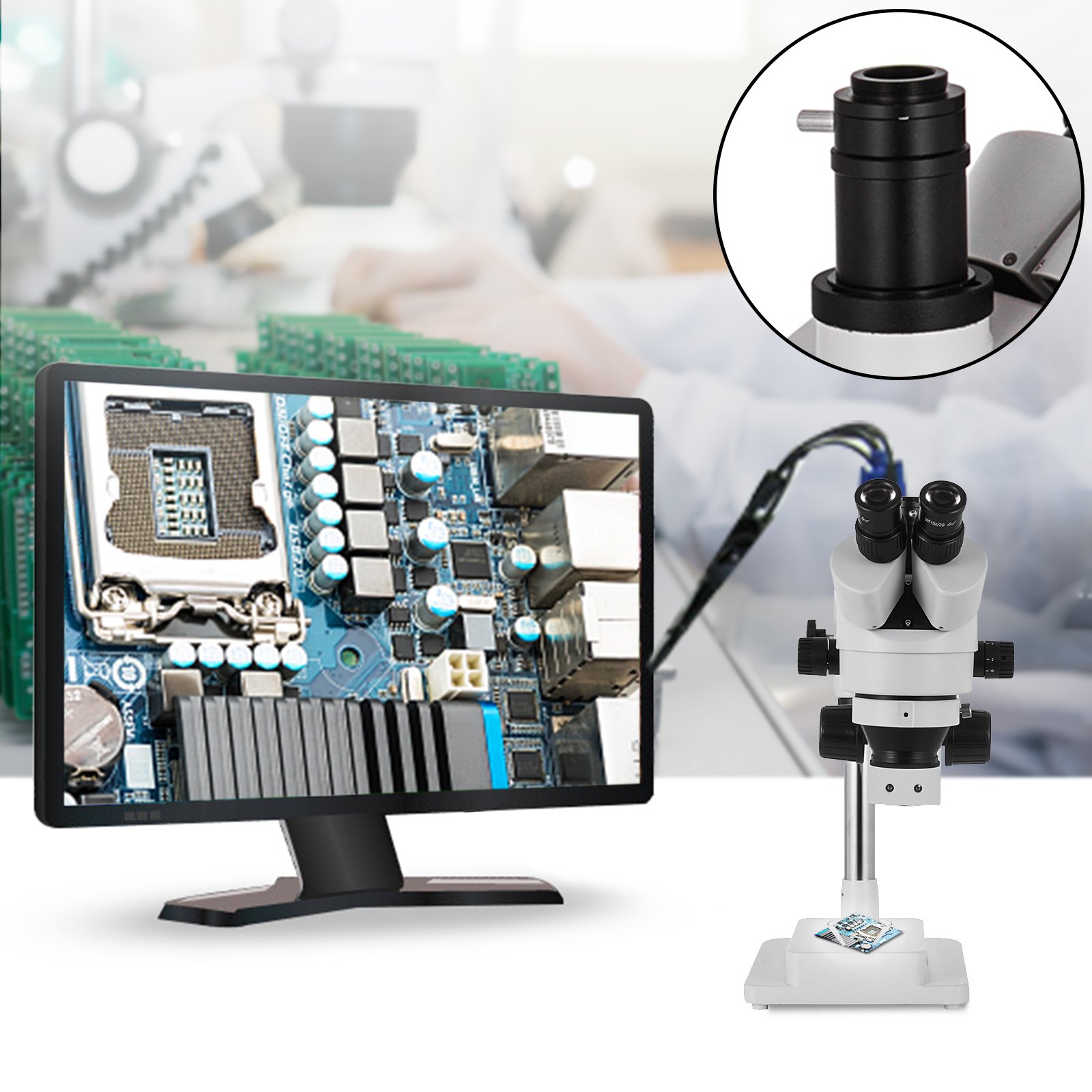 3.5X-90X Simul-Focal Stereo Microscope 360°Swiveling Trinocular With Dual Arm — image 3