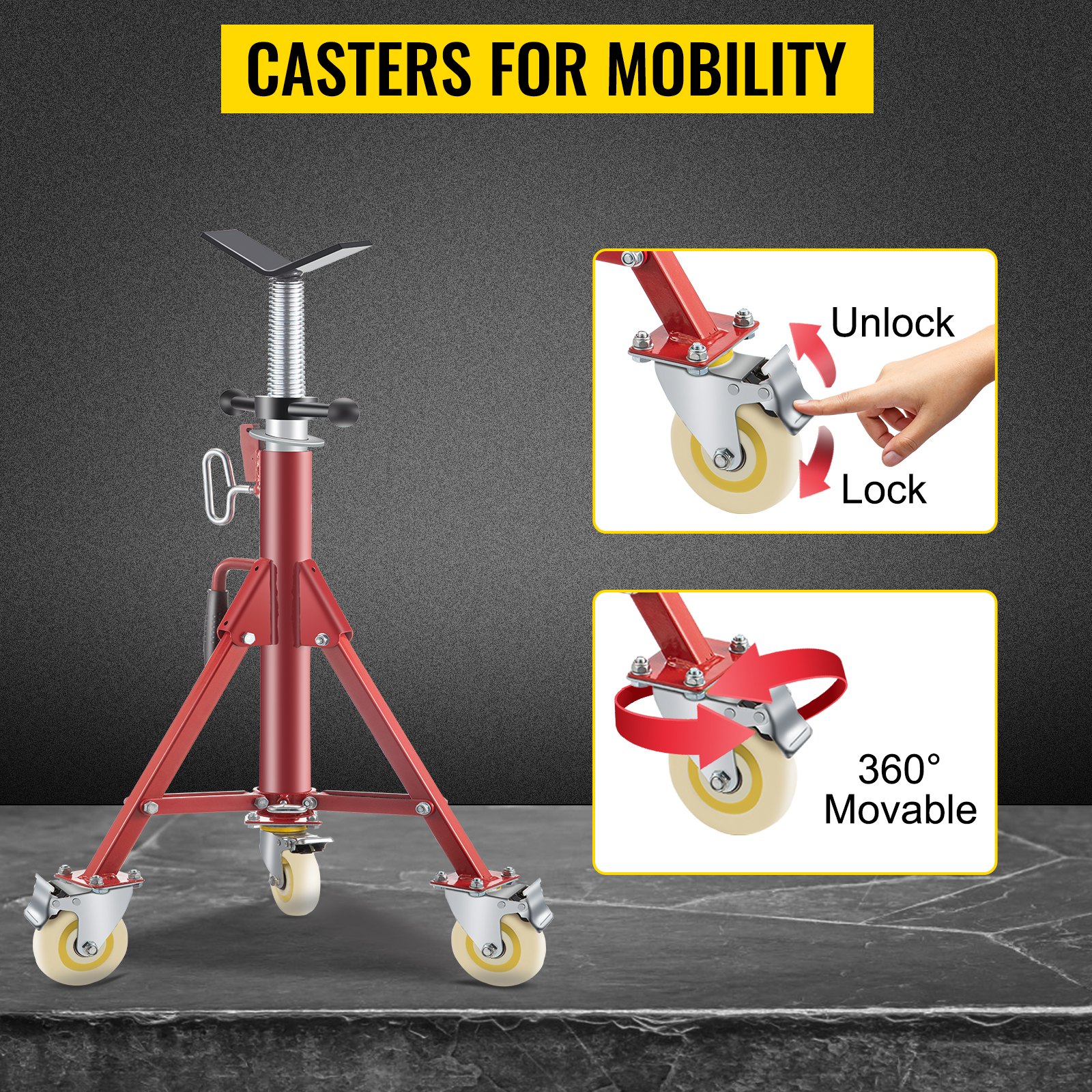 Pipe Jack Stand, V Head Adjustable Height 71.12-132.08 Cm, Stands With Casters — image 5