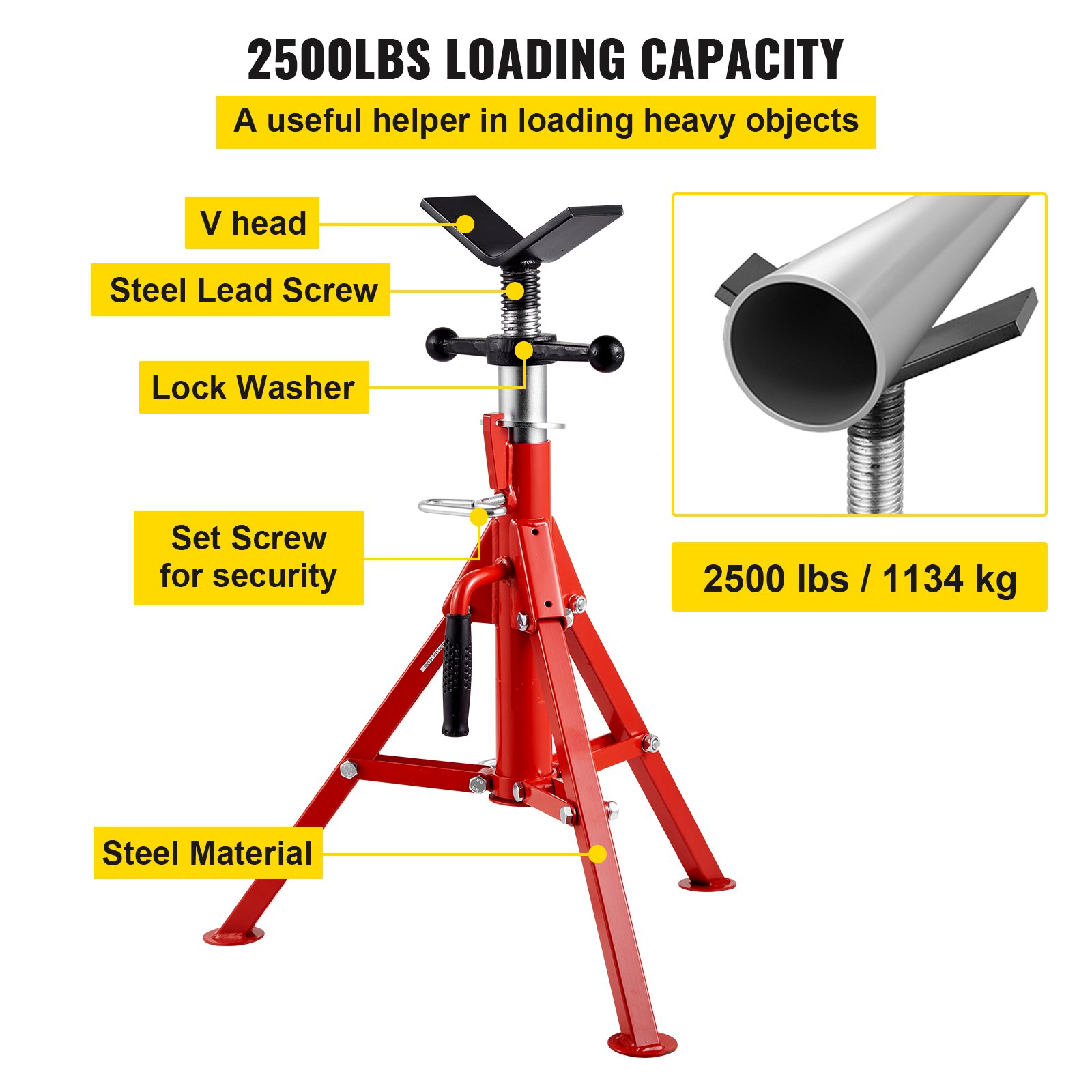 V Head Pipe Stand 3mm-305mm Capacity, Adjustable Height 610mm-1067mm, Jack — image 3