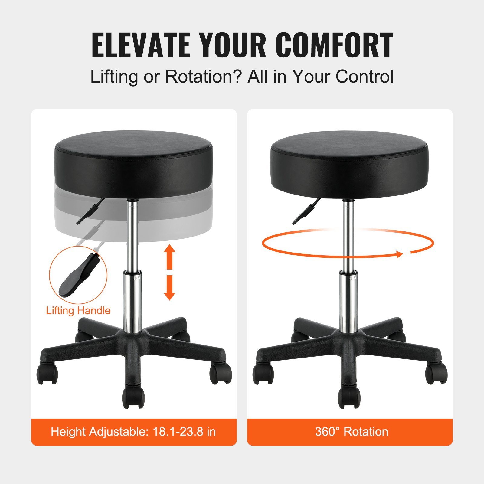 Rolling Stools With Wheels, 181.4 Kg Weight Capacity Adjustable Height Stool — image 4