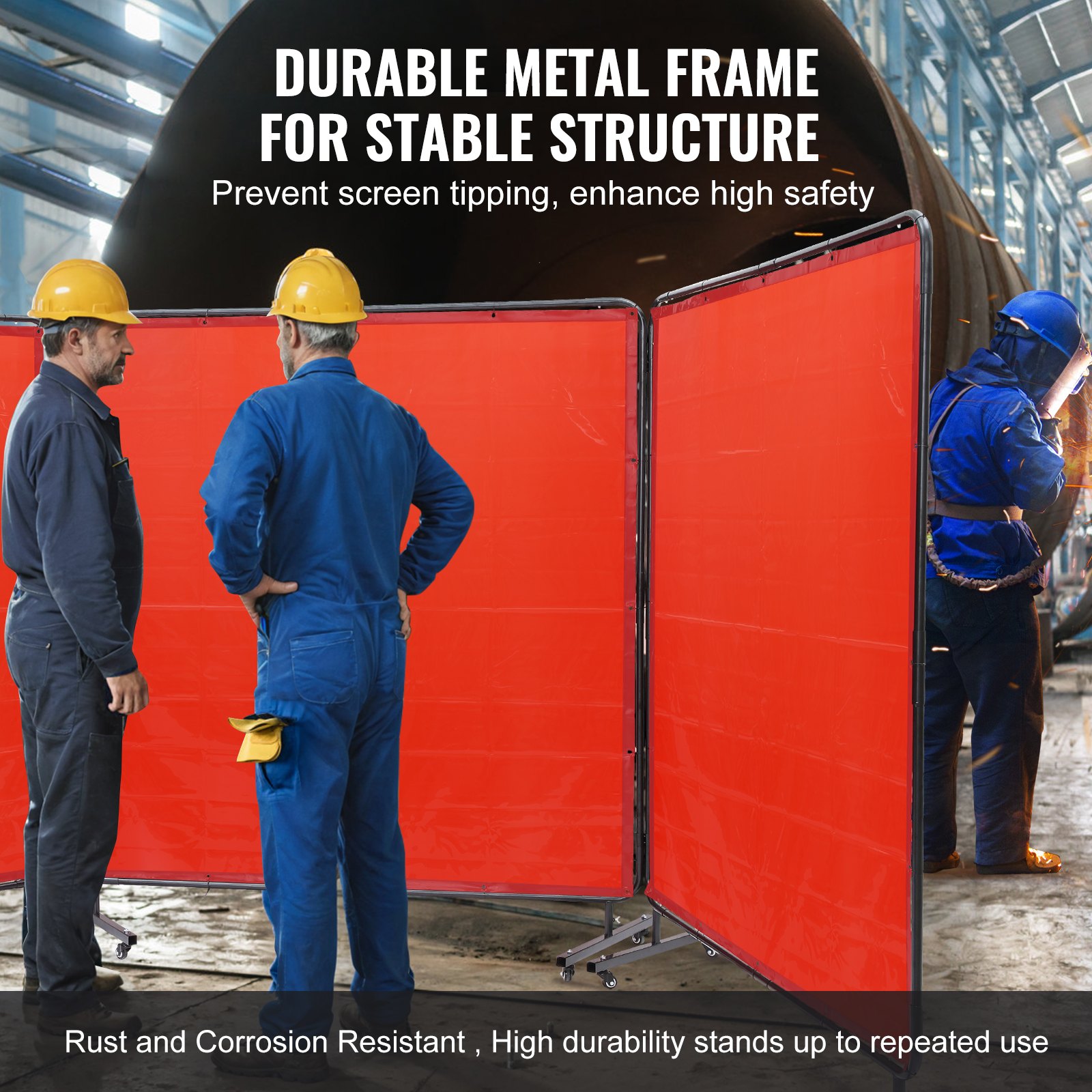 Welding Screen With Frame, 1.8 X 1.8 M 3 Panel Curtain Screens, Flame-Resistant — image 2
