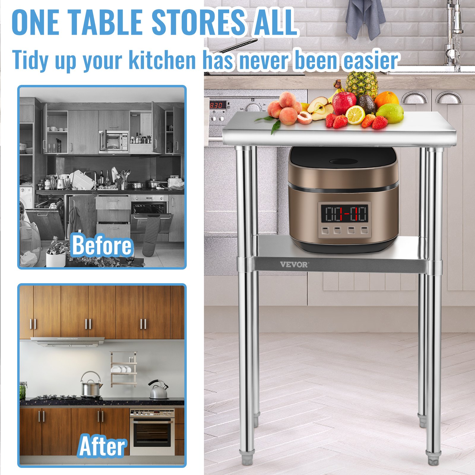 Stainless Steel Prep Table, 61 X 46 X 91 Cm, 272 Kg Load Capacity Heavy Duty — image 5