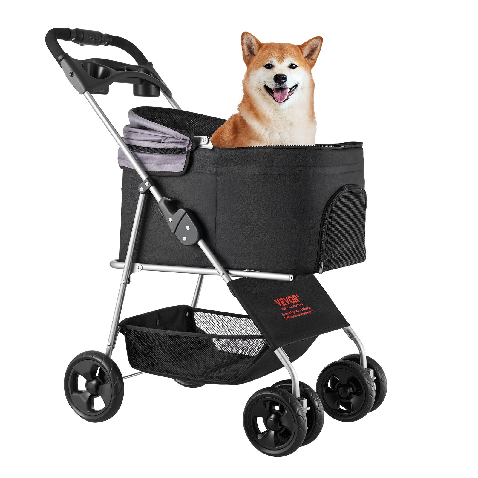 Pet Stroller, 35 Lbs Weight Capacity, Foldable Dog Cart, 4 Wheels Cats Pram