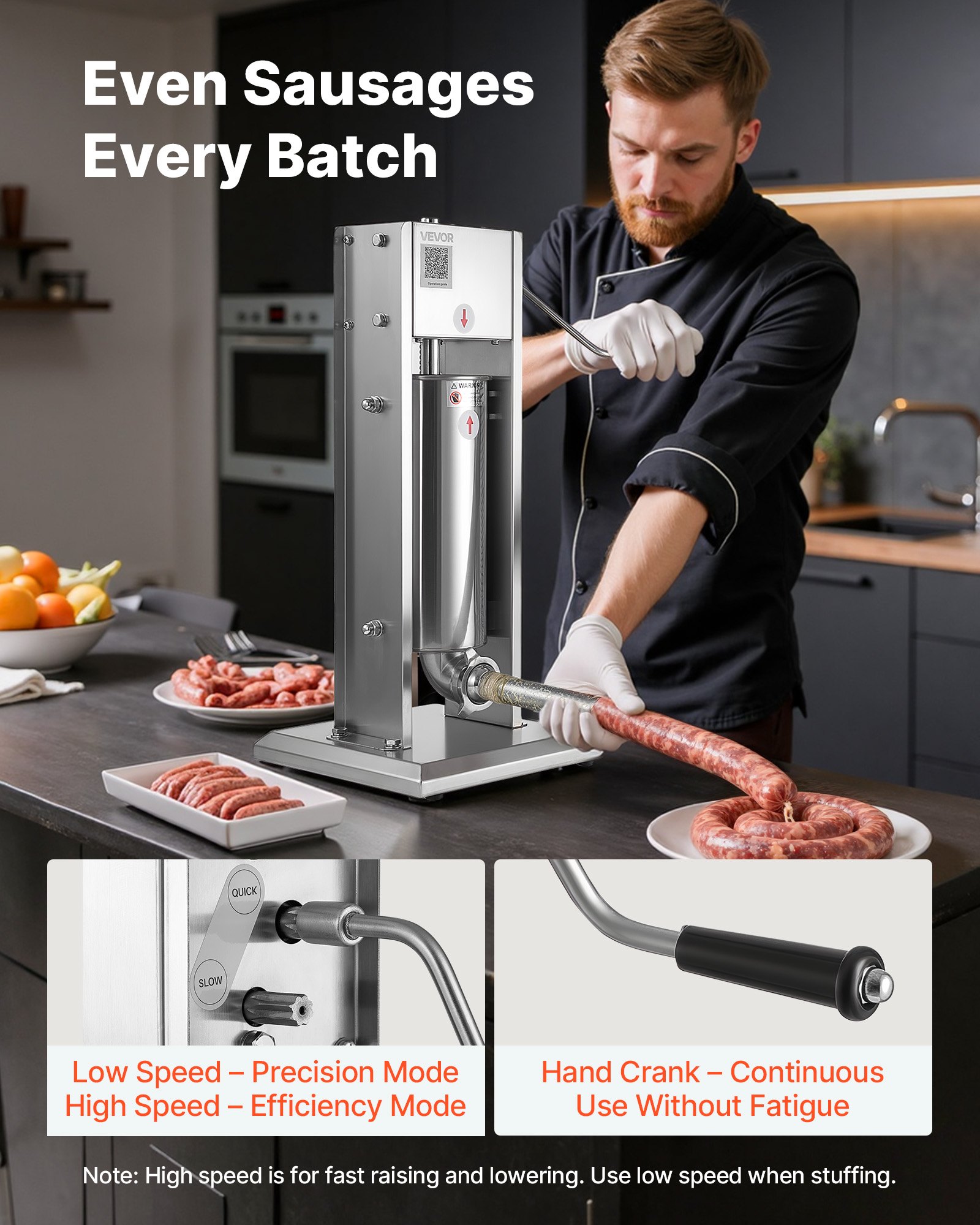 Manual Sausage Stuffer, 11 LBS / 5 L Vertical Meat Dual-Speed Casing Filling — image 2