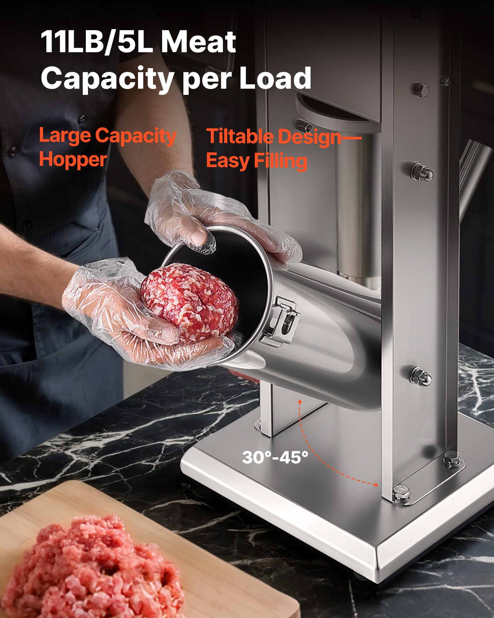 Manual Sausage Stuffer, 11 LBS / 5 L Vertical Meat Dual-Speed Casing Filling — image 5