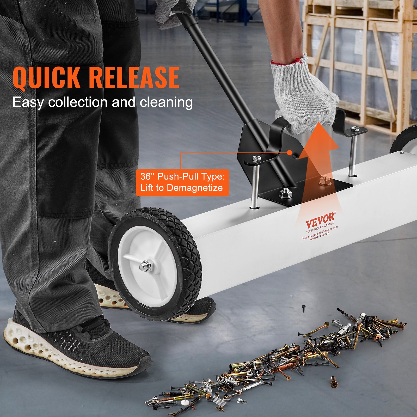 24-Inch Magnetic Sweeper With Wheels, 50 Lbs Capacity, Telescoping Pickup Tool