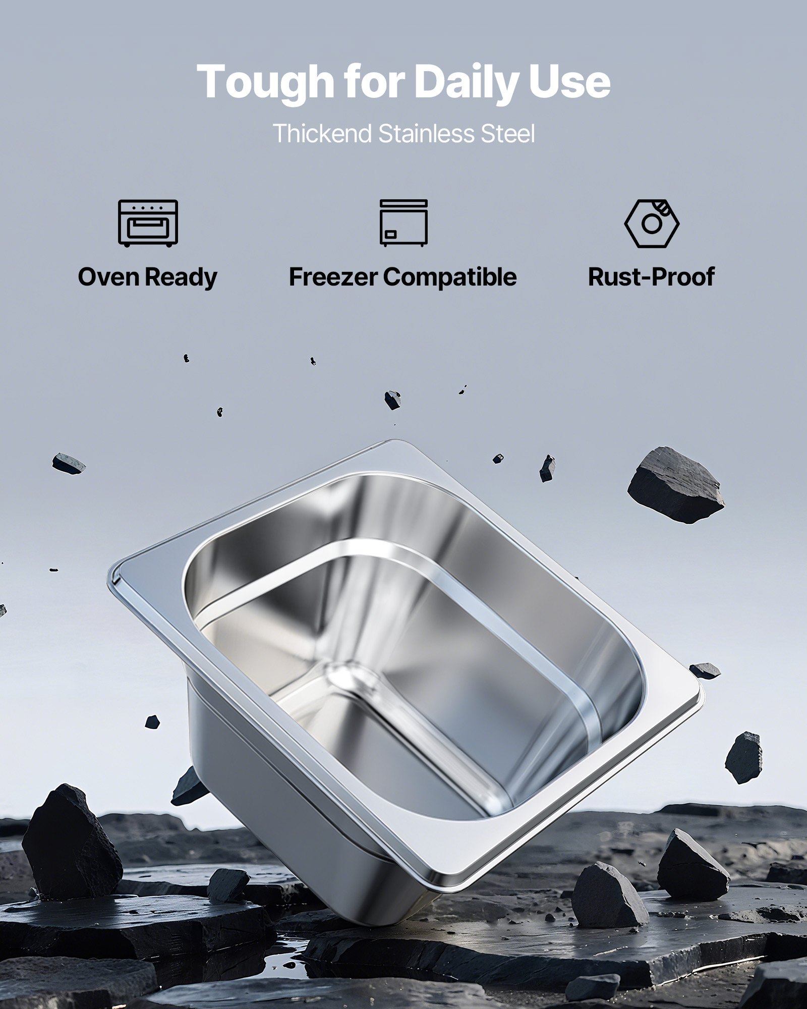 6 Pack Stainless Steam Hotel Pans, 1/6 Size Table Pan, 4 Inch Deep, Anti Jam — image 5