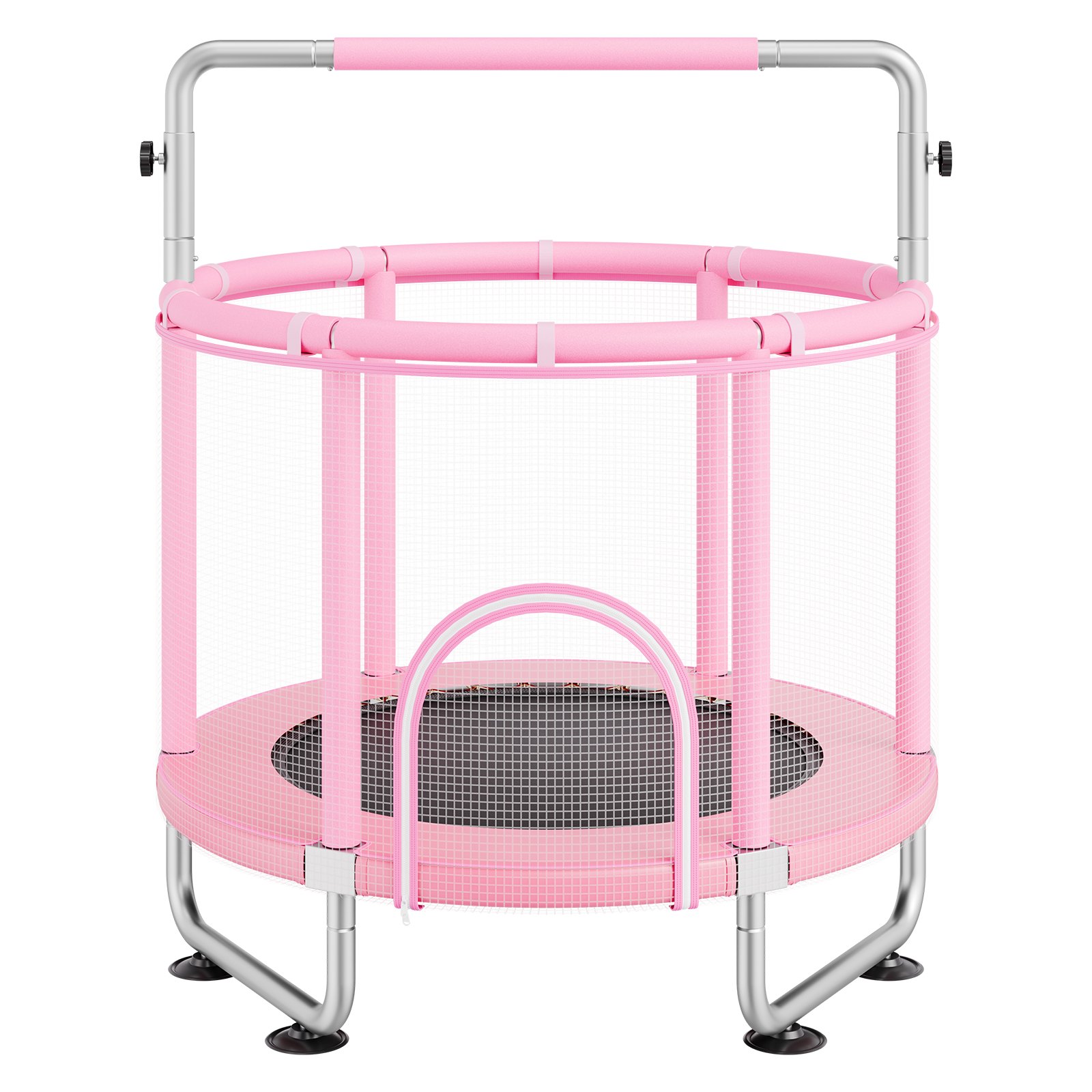 55" Kids Trampoline, 4.6FT Indoor Outdoor Trampoline, Mini Toddler Recreational Trampolinewith Safety Enclosure Net And Basketball Hoop, Birthday Gifts Christmas Toys For 3+ Years Children, Pink