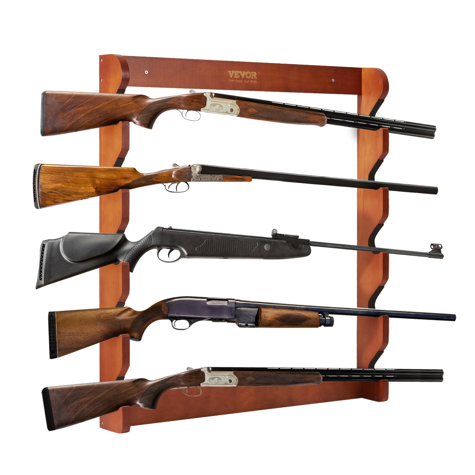 Gun Rack, Wood Wall Mount, Display Holds 5 Rifles, Shotguns, 132 Lb Heavy Duty