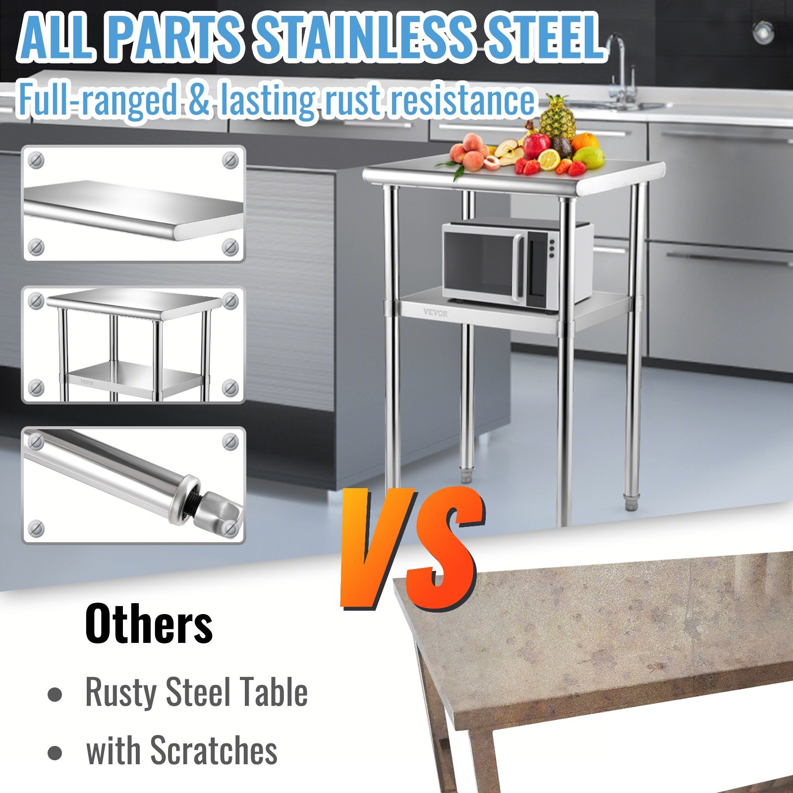 Stainless Steel Prep Table, 61 X 46 X 91 Cm, 272 Kg Load Capacity Heavy Duty — image 3