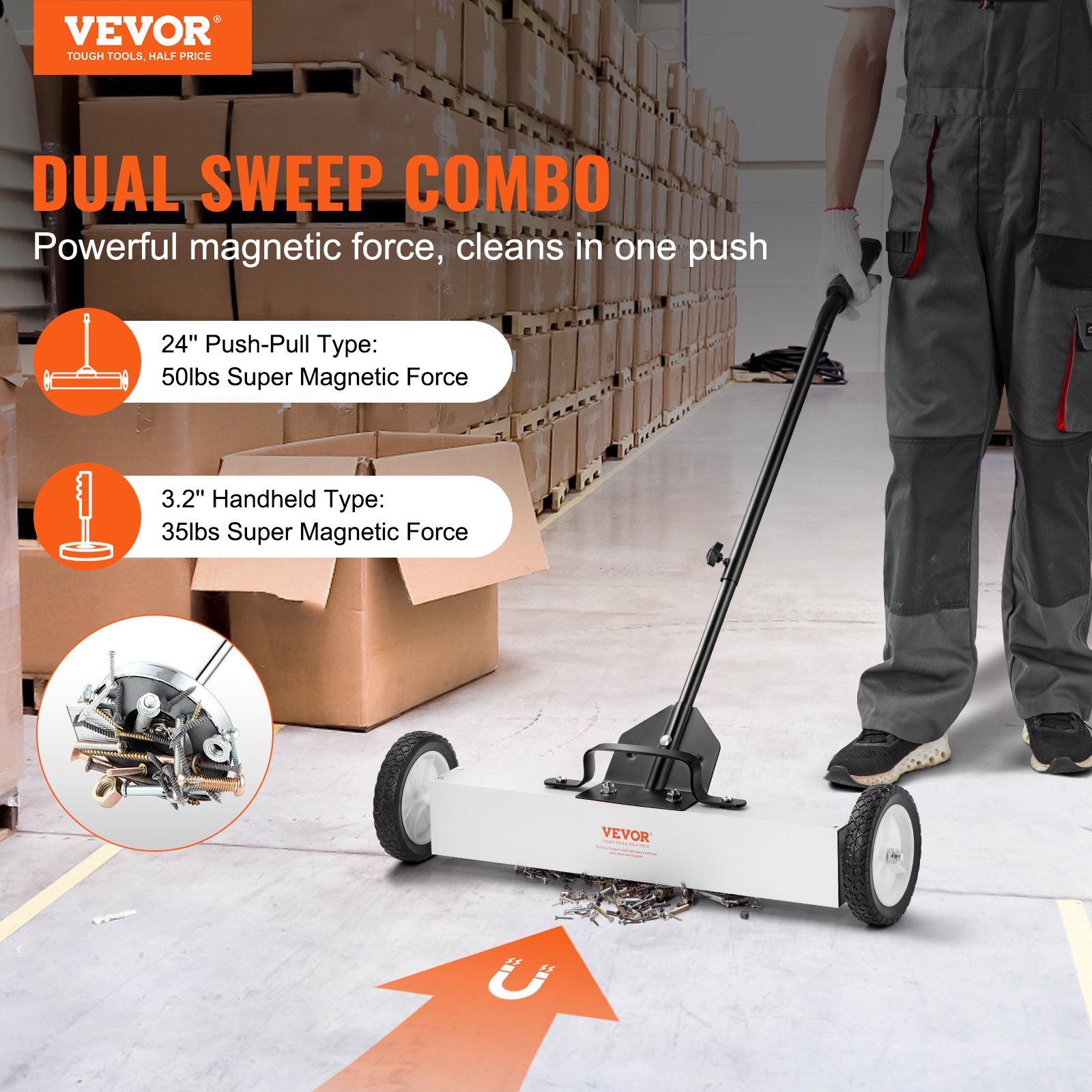 24-Inch Magnetic Sweeper With Wheels, 50 Lbs Capacity, Telescoping Pickup Tool — image 2