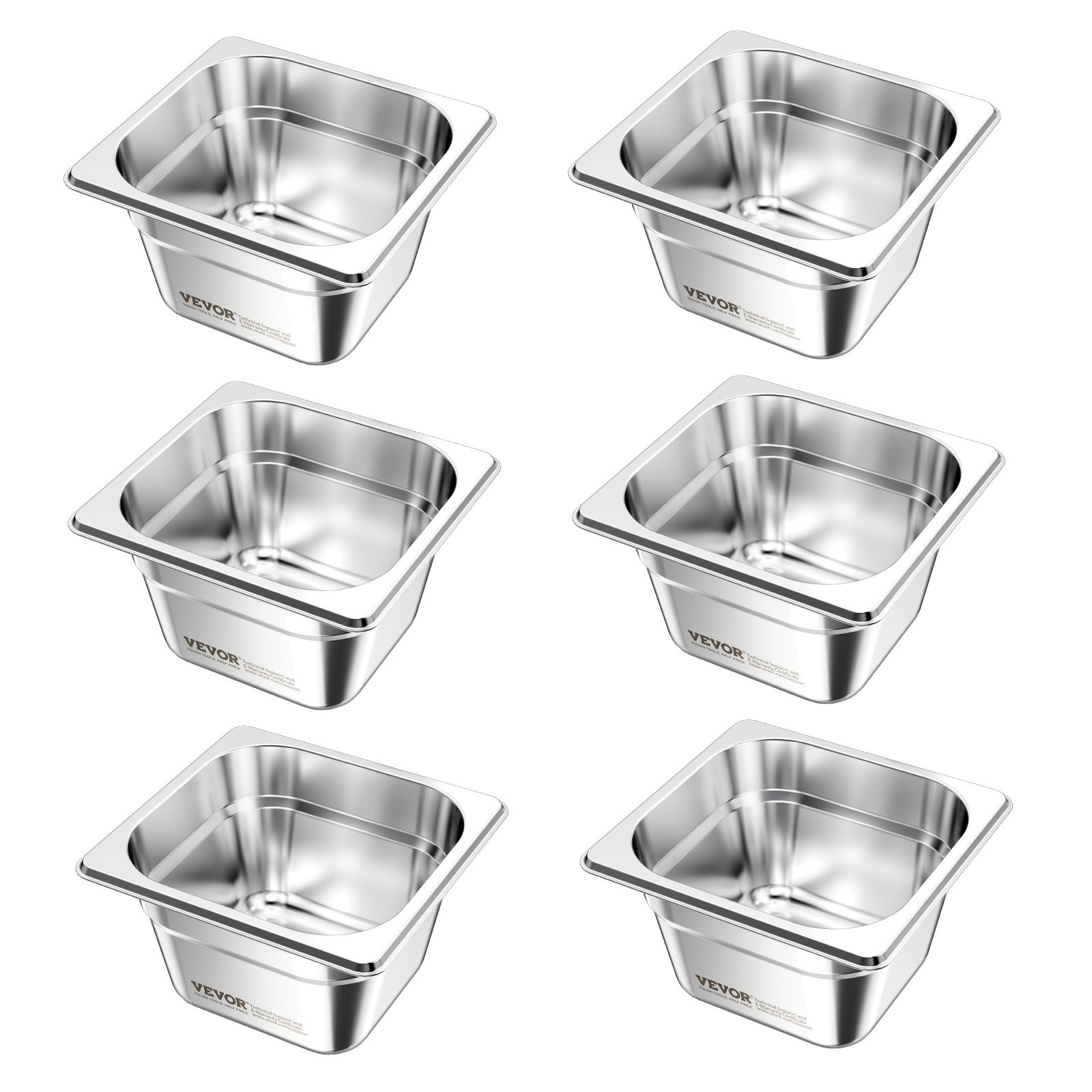 6 Pack Stainless Steam Hotel Pans, 1/6 Size Table Pan, 4 Inch Deep, Anti Jam — image 3