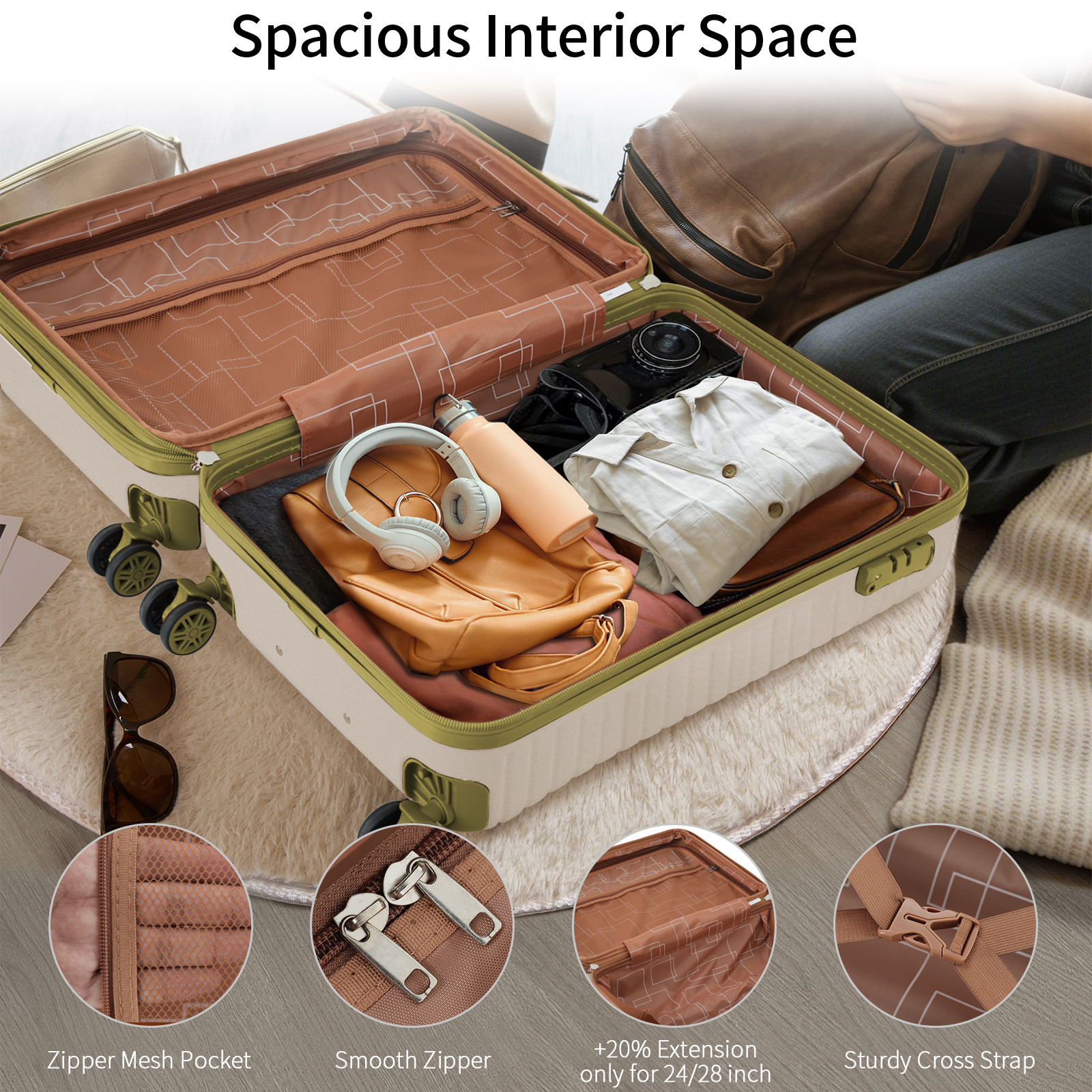 4 Piece Luggage Set Suitcase Set, ABS Hard Shell Lightweight Expandable Travel Luggage With 4 Packing Cubes, TSA Lock, Spinner Wheels For Men Women16-20-24-28