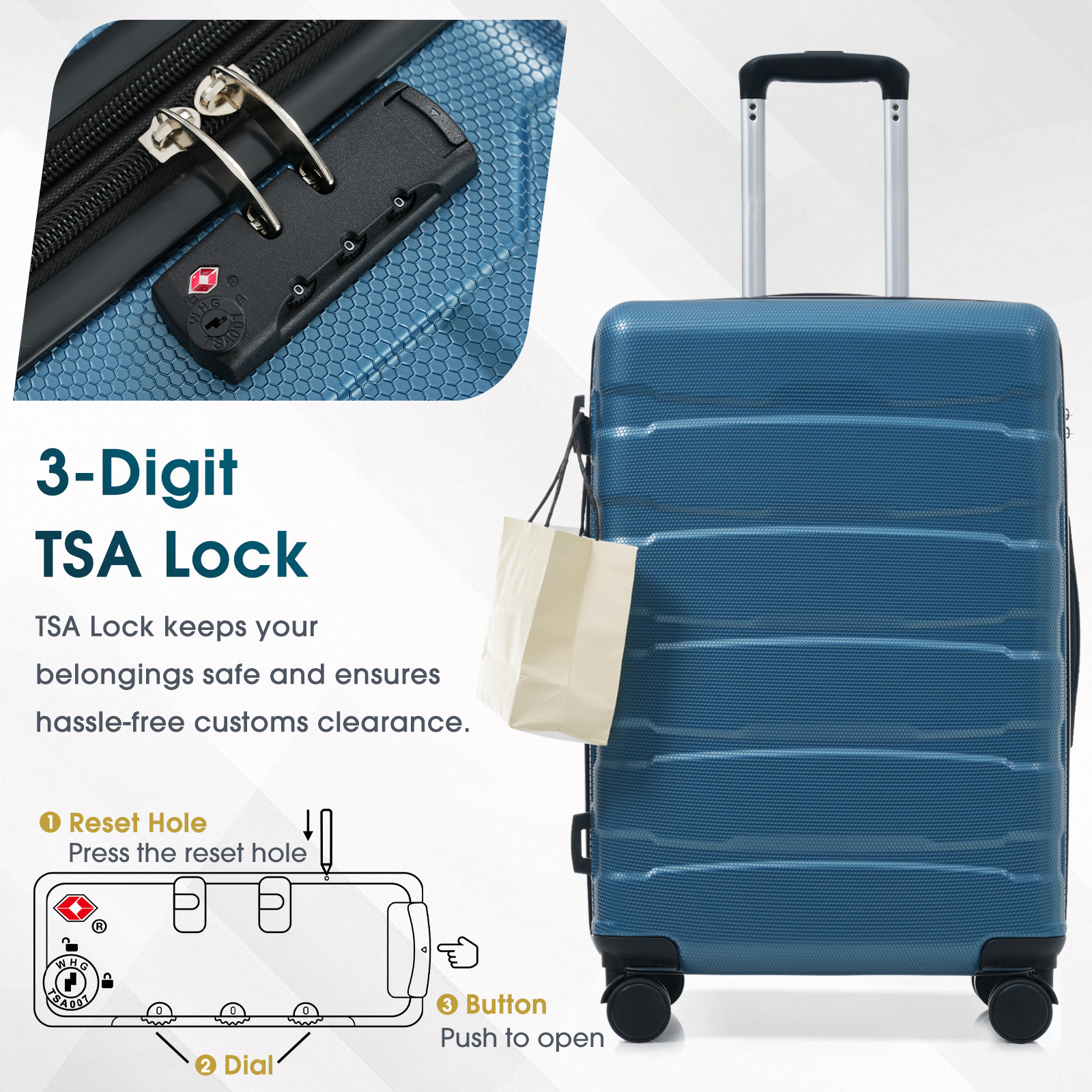 28 Inch Hardshell ABS Checked Luggage, Durable Expandable Travel Suitcase With Spinner Wheels, TSA Lock - Image 3