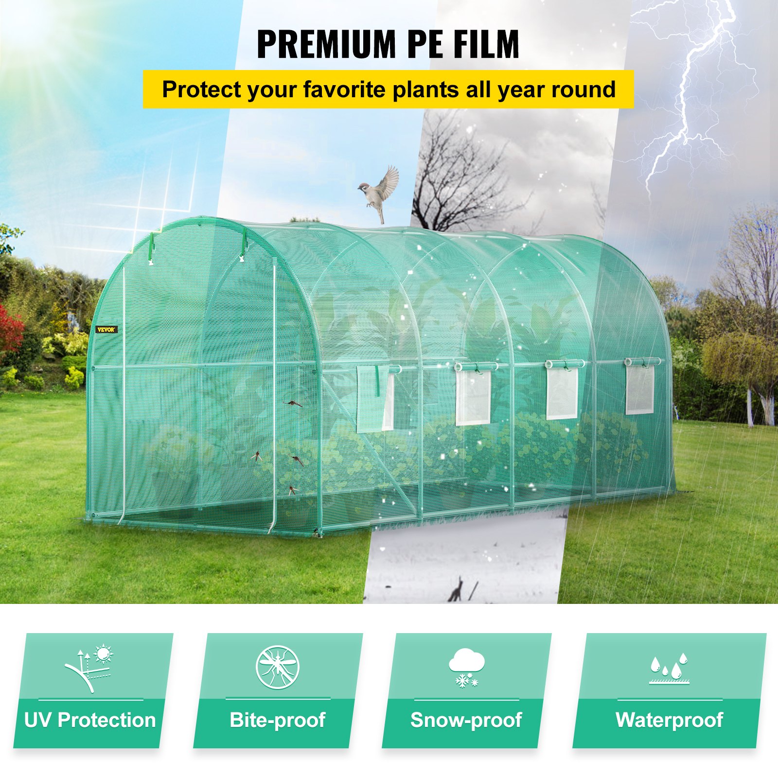 Walk-in Tunnel Greenhouse, 4.5 X 2 X 2 M /15 X 7 X 7 Ft Portable Plant House W — image 3