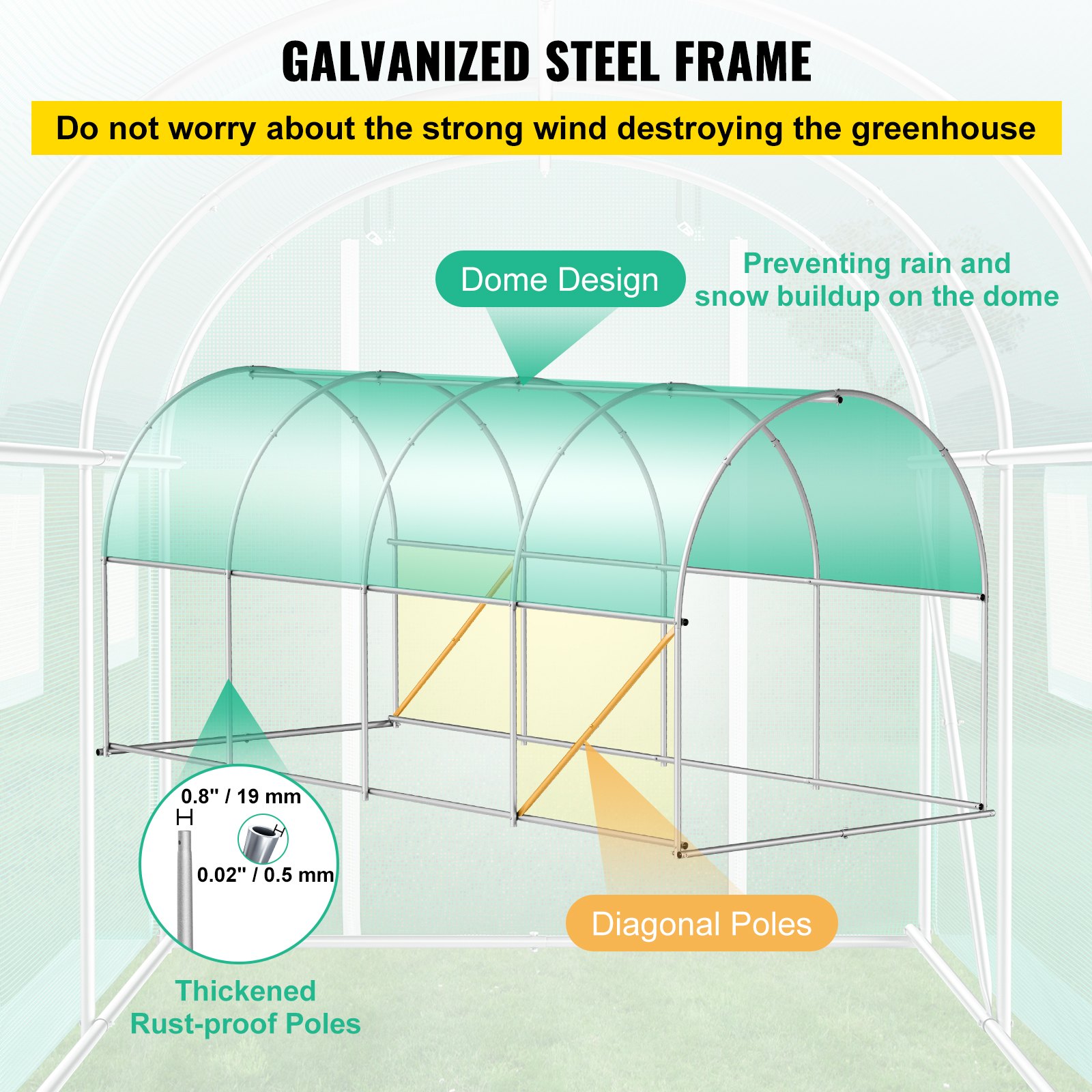 Walk-in Tunnel Greenhouse, 4.5 X 2 X 2 M /15 X 7 X 7 Ft Portable Plant House W — image 5