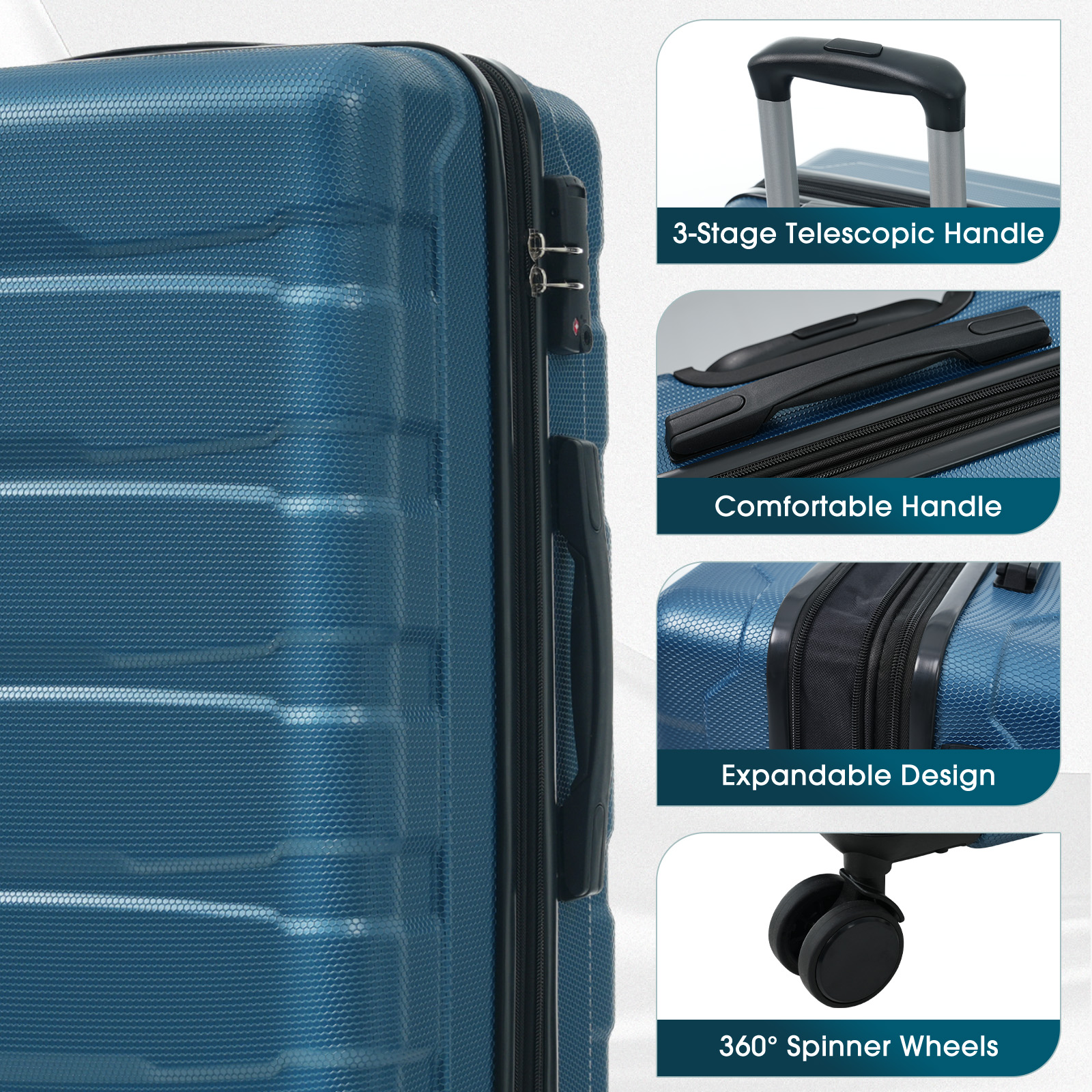 28 Inch Hardshell ABS Checked Luggage, Durable Expandable Travel Suitcase With Spinner Wheels, TSA Lock - Image 4
