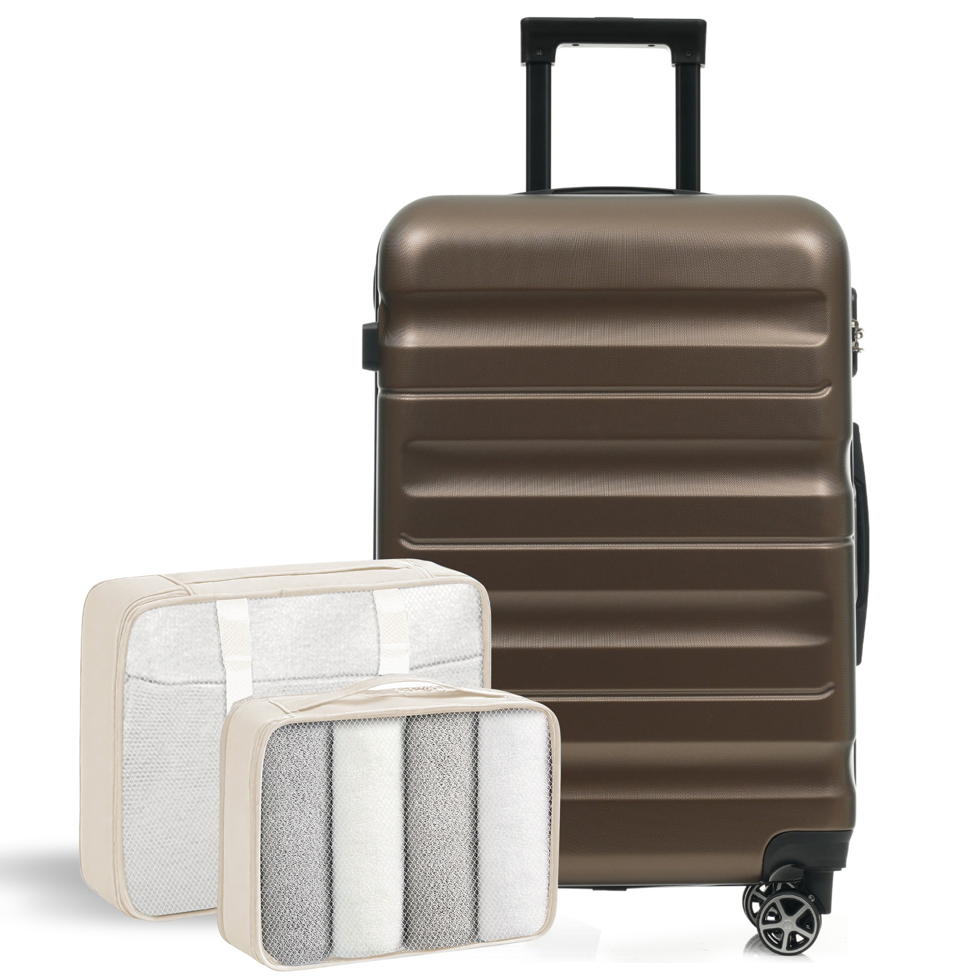 Hardshell ABS Luggage Set, 24-Inch Checked Suitcase With Spinner Wheels, Lightweight Travel Luggage With 2 Packing Cubes For Men  Women - Image 1