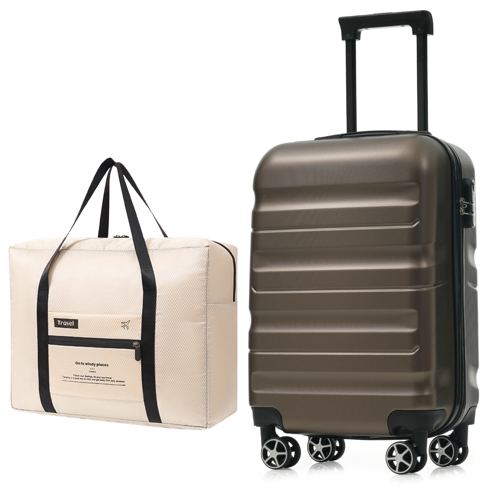 Hardshell ABS Carry-On Luggage With Spinner Wheels, Lightweight Travel Suitcase Set With Foldable Duffel Bag For Men & Women, 20Inch - Image 1