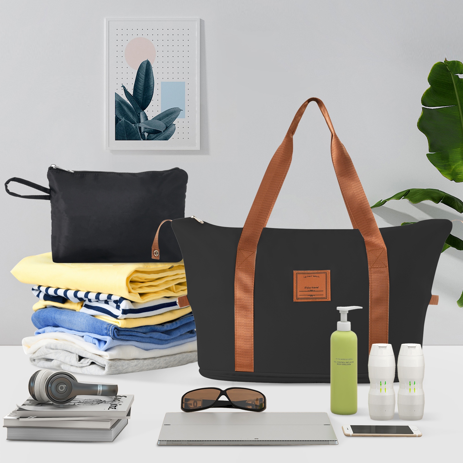 Hardshell Luggage Sets 6 Piece Suitcase Set, Expandable Lightweight Suitcases With Dual Wheels, TSA Lock For Men Women, Black Brown - Image 2