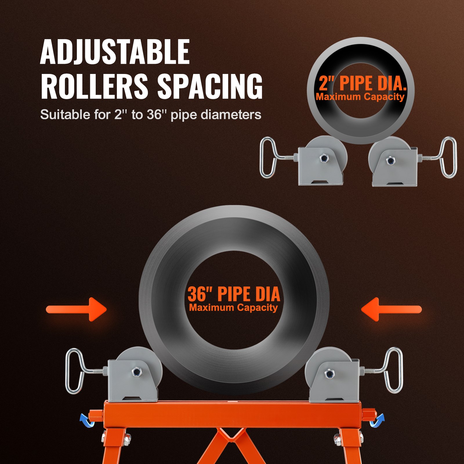 Pipe Stand With Roller Head 1134 Kg Load For 5.1-91.4 Cm Pipes 45# Steel — image 3
