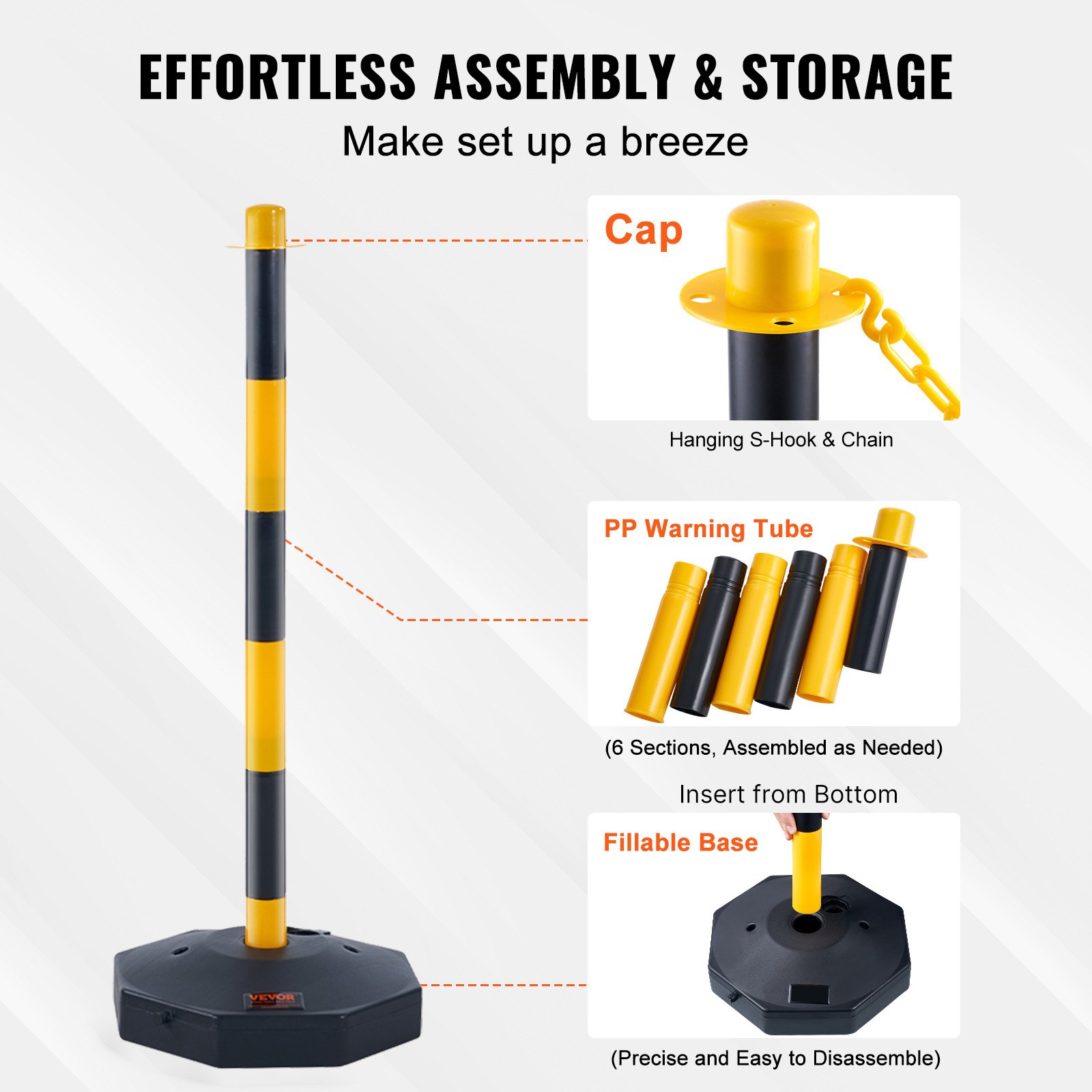 Adjustable Traffic Delineator Post Cones, 4 Pack, Safety Barrier With Fillable — image 5