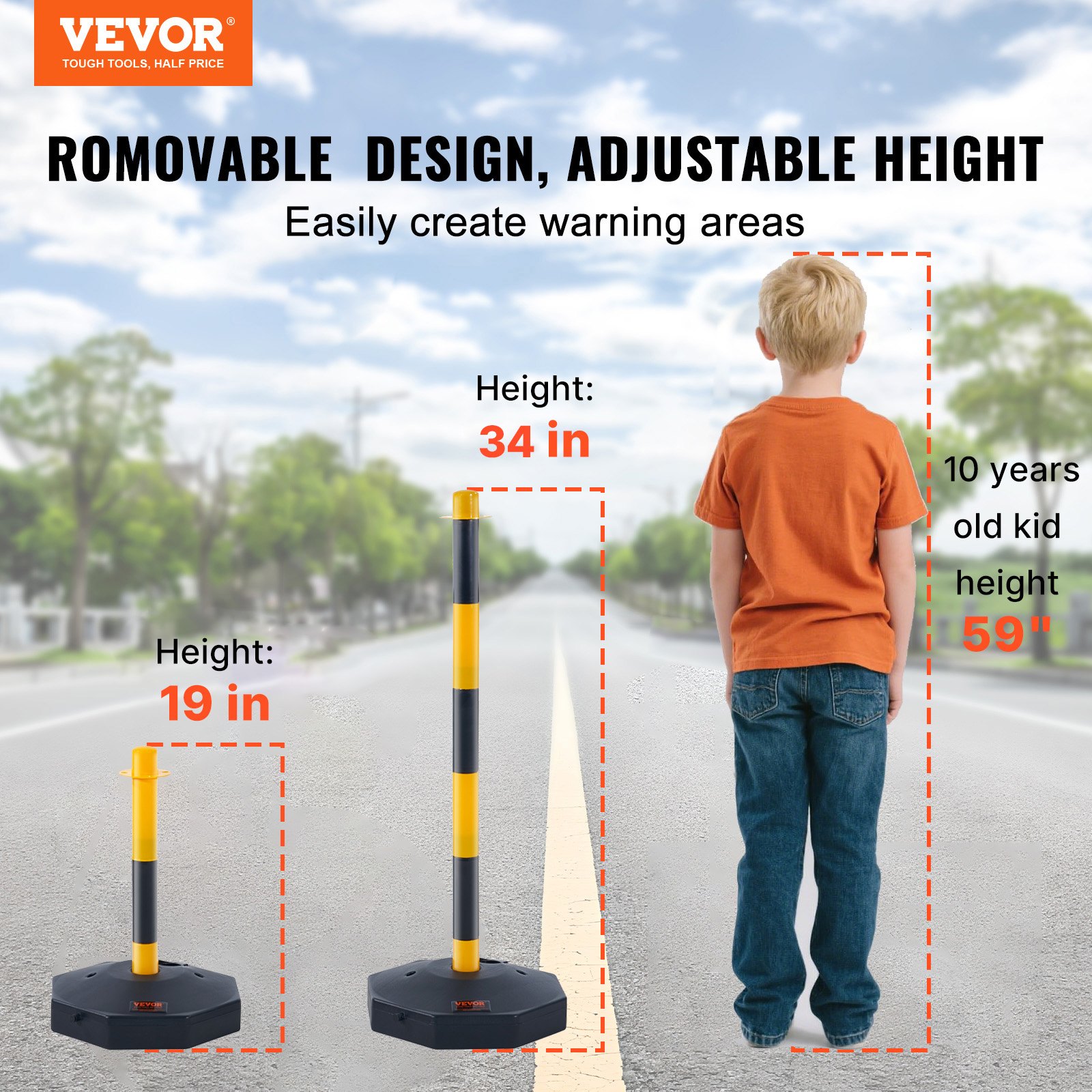 Adjustable Traffic Delineator Post Cones, 4 Pack, Safety Barrier With Fillable