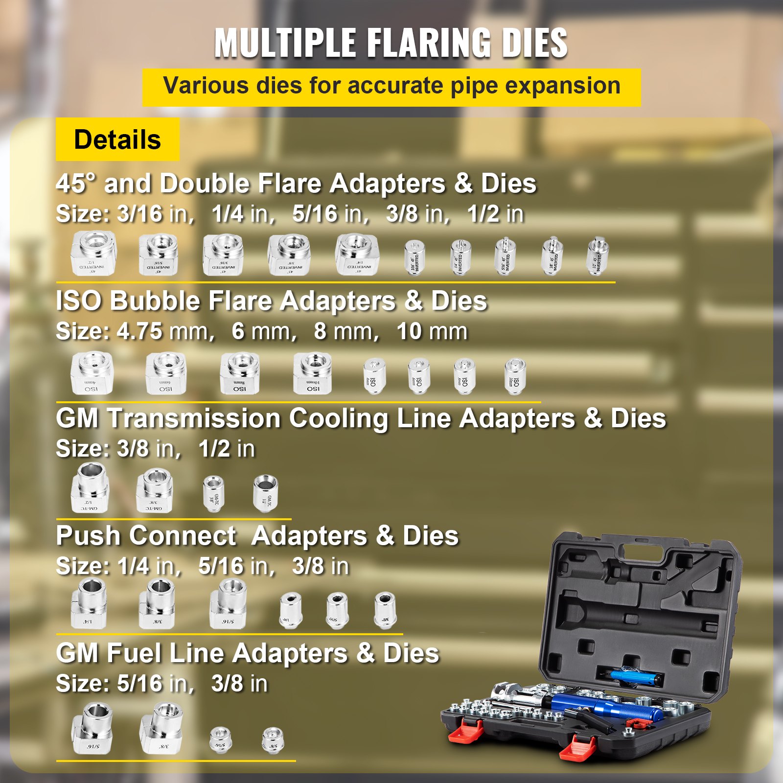 Hydraulic Flaring Tool Kit, 45° Double Brake Repair Tools For 3/16"-1/2", Flare — image 3