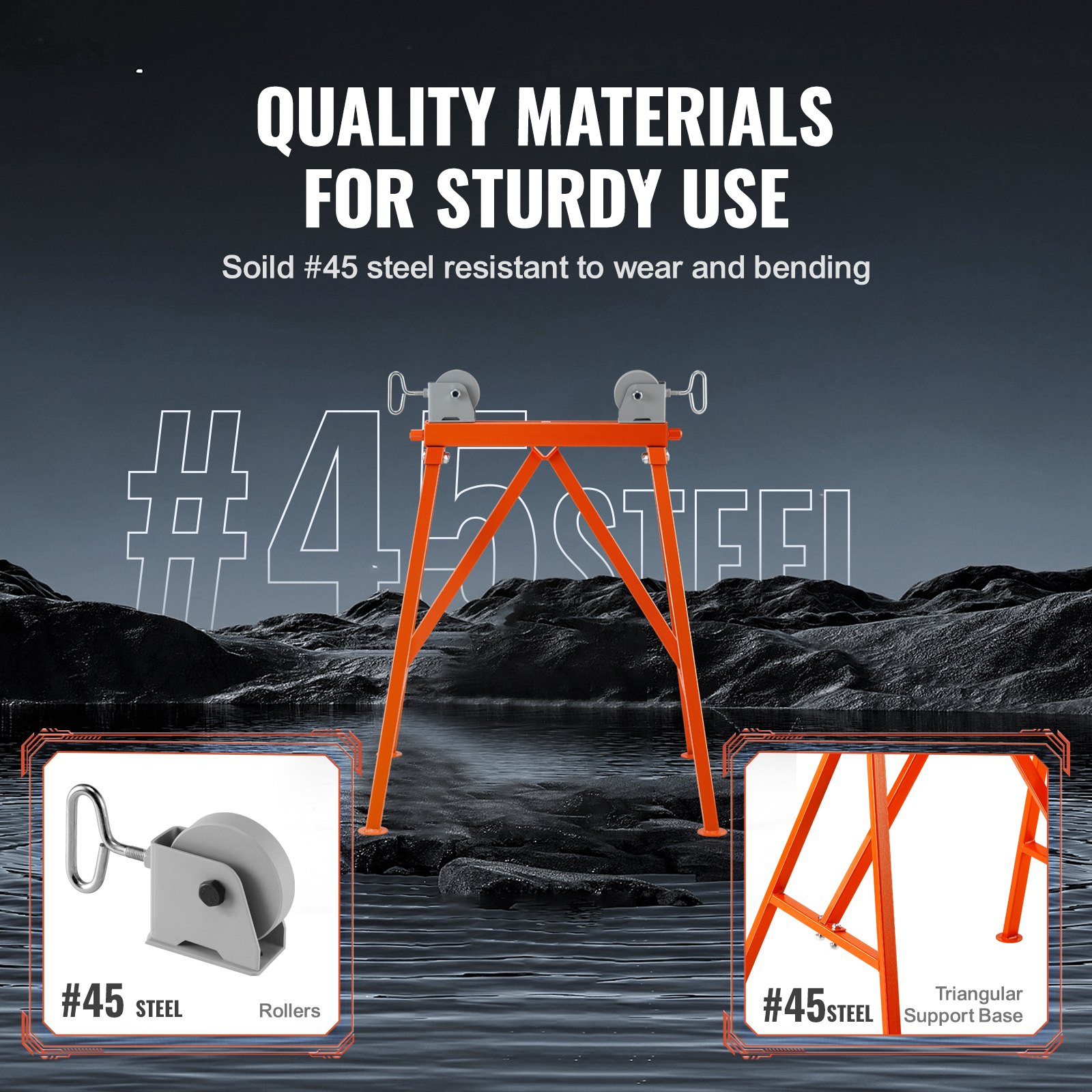 Pipe Stand With Roller Head 1134 Kg Load For 5.1-91.4 Cm Pipes 45# Steel — image 5