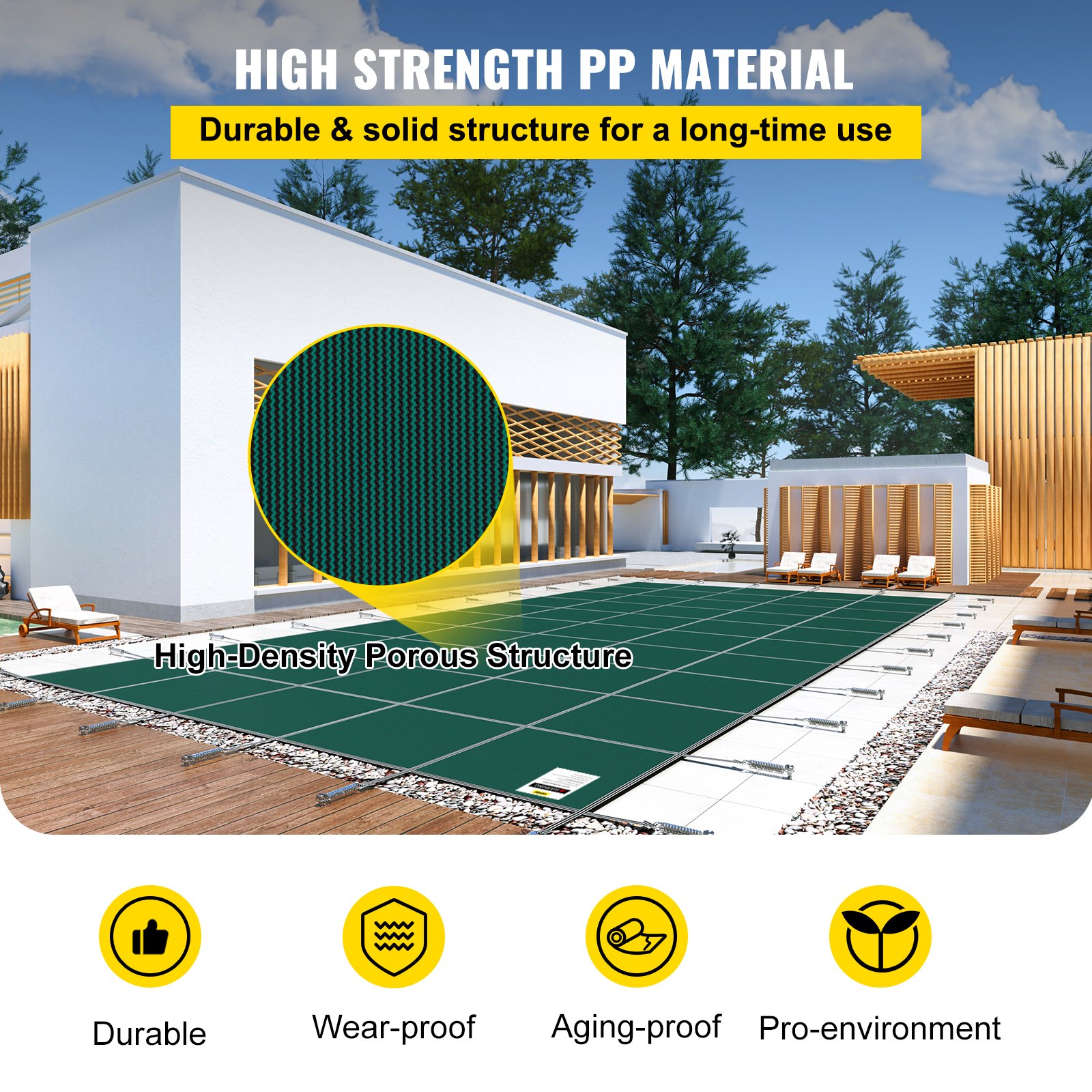Swimming Pool Cover Safety 4.88x9.75 M Rectangle Inground Green Mesh Solid — image 5