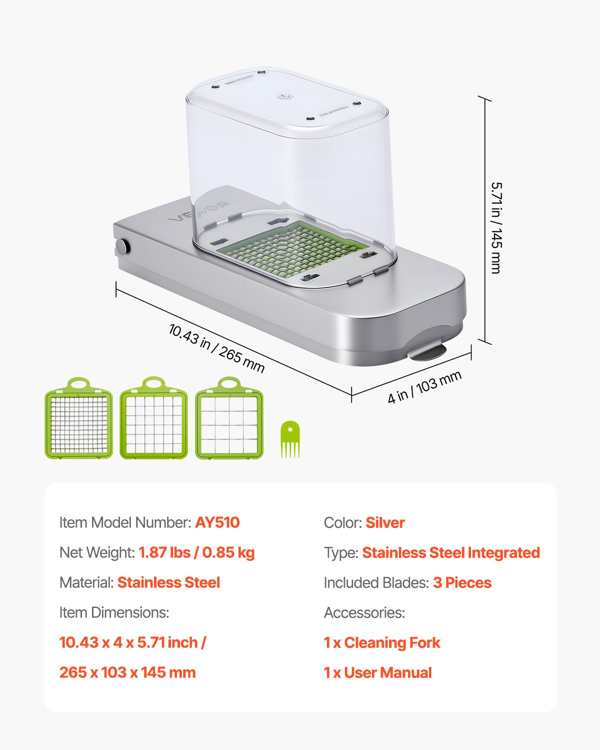 Vegetable Chopper, Food Veggie Cutter With 3 Stainless Steel Blades 692e657a 9c57 48ab B9fa B1c8b81e5c83