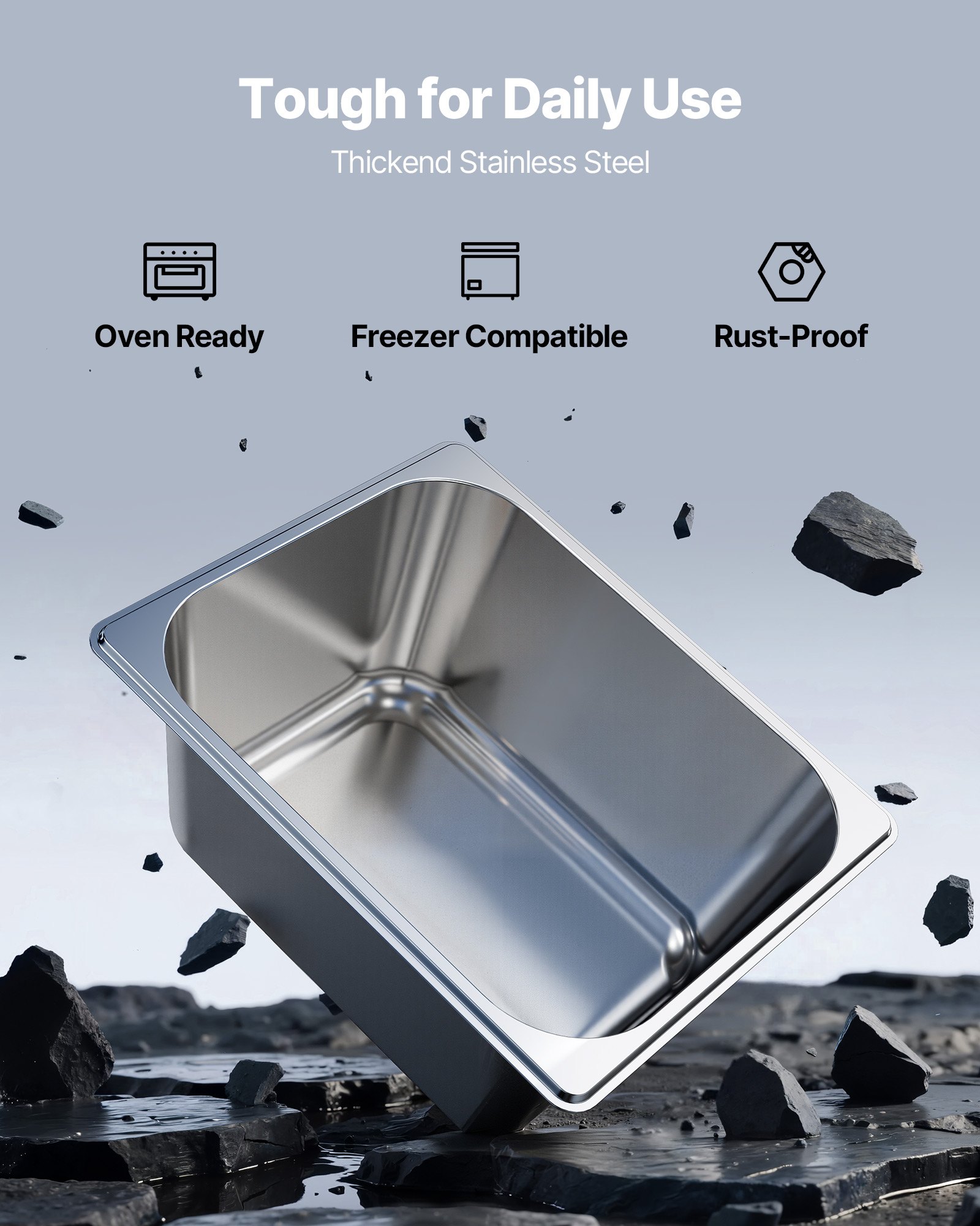 2 Pack Stainless Steam Hotel Pans, 1/2 Size Table With Lids, 6 Inch Deep, Anti — image 2