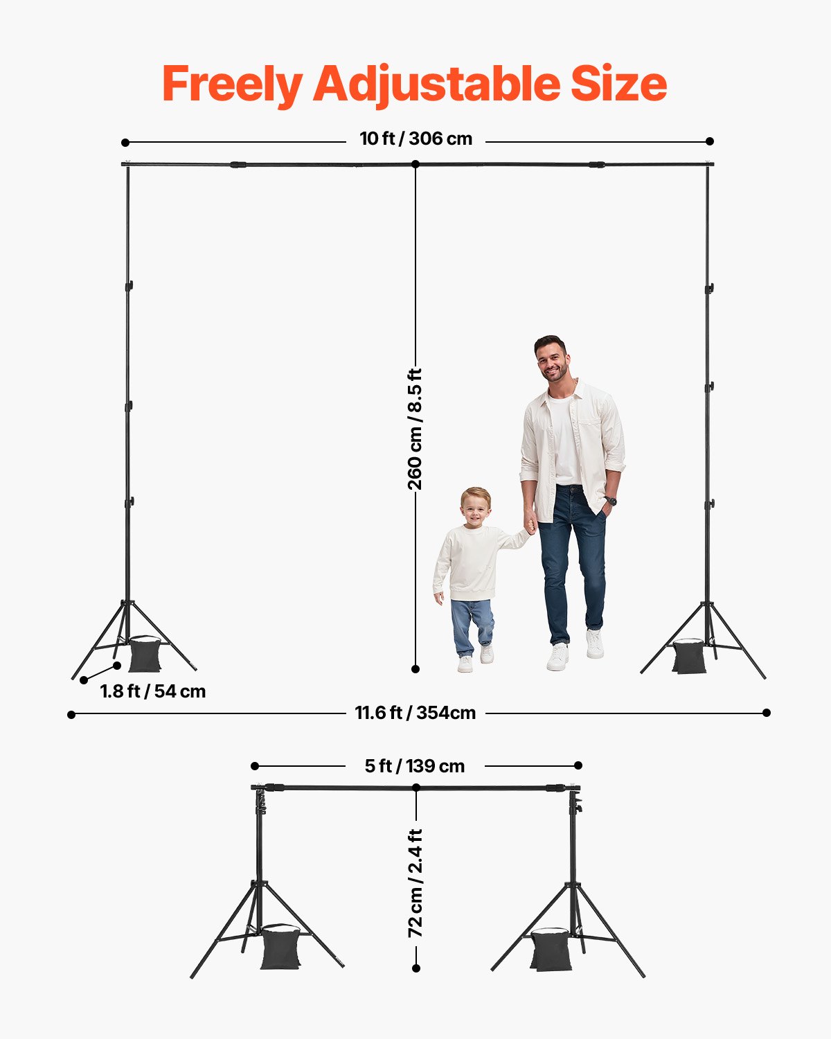 Backdrop Stand, 8.5 X 10 Ft Adjustable Photo Kit, Portable Background With 2