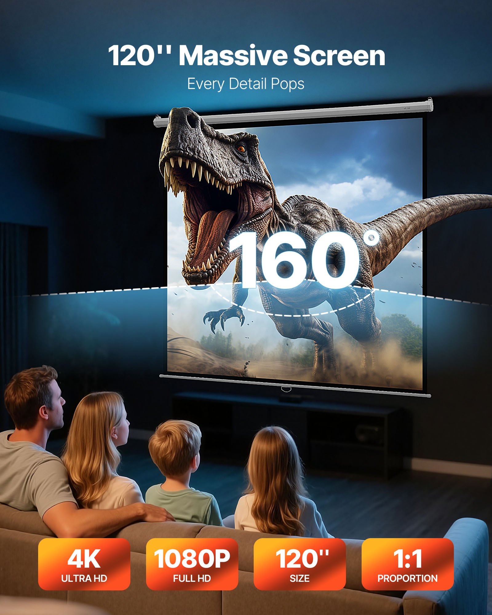 Manual Projector Screen, 3048 Mm 1:1 4K 1080 HD Retractable Pull Down Wall — image 4