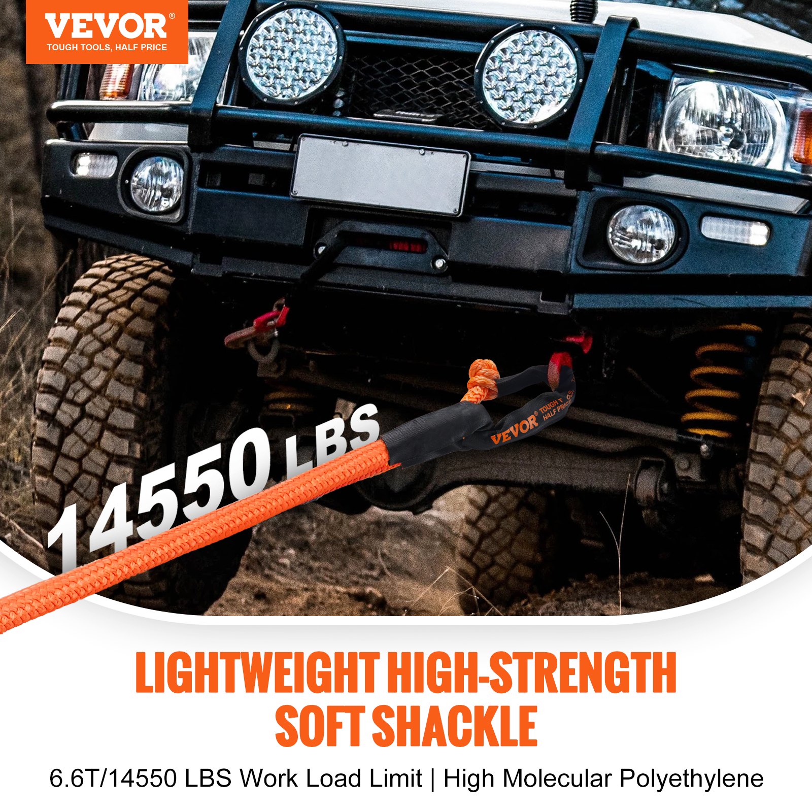 Soft Shackle Synthetic Recovery Rope 2PCS 1.3x56 Cm 20 Ton Break Strength — image 3