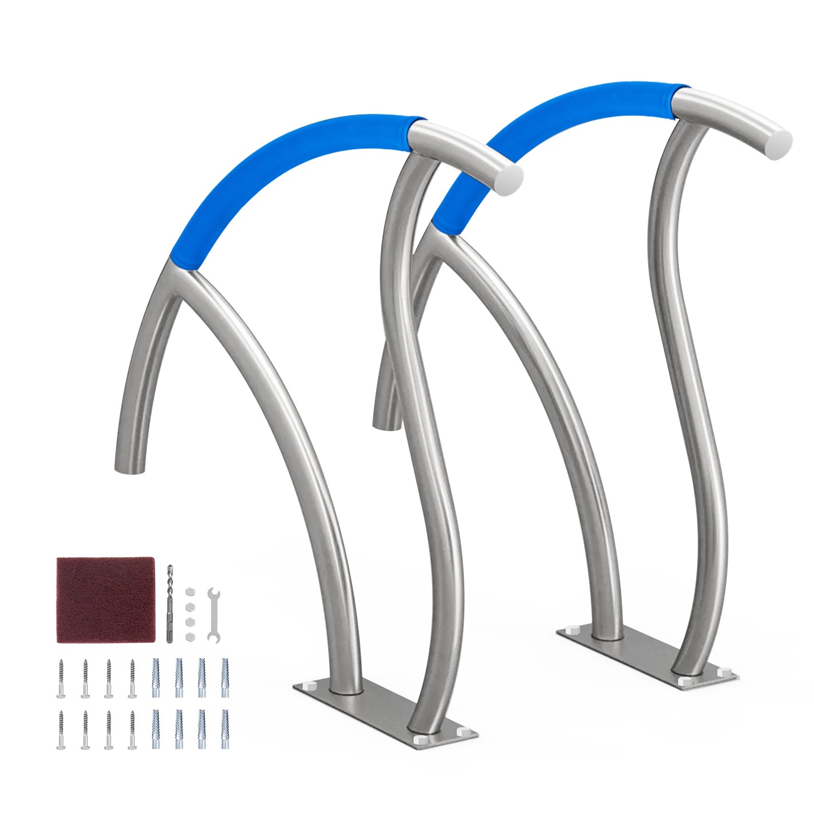 Pool Handrail, 2 PCS 30x30 In Pool Railing, Stainless Steel With Base Plate For Indoor/Outdoor Pools,Swimming Pool Safety Railing For Decks,Rust-Proof Grab Bar W/ Grip Cover&Accessories For Spas - Image 1