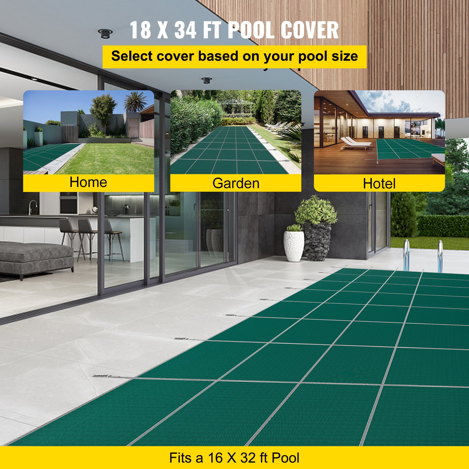 Swimming Pool Cover Safety 4.88x9.75 M Rectangle Inground Green Mesh Solid — image 4
