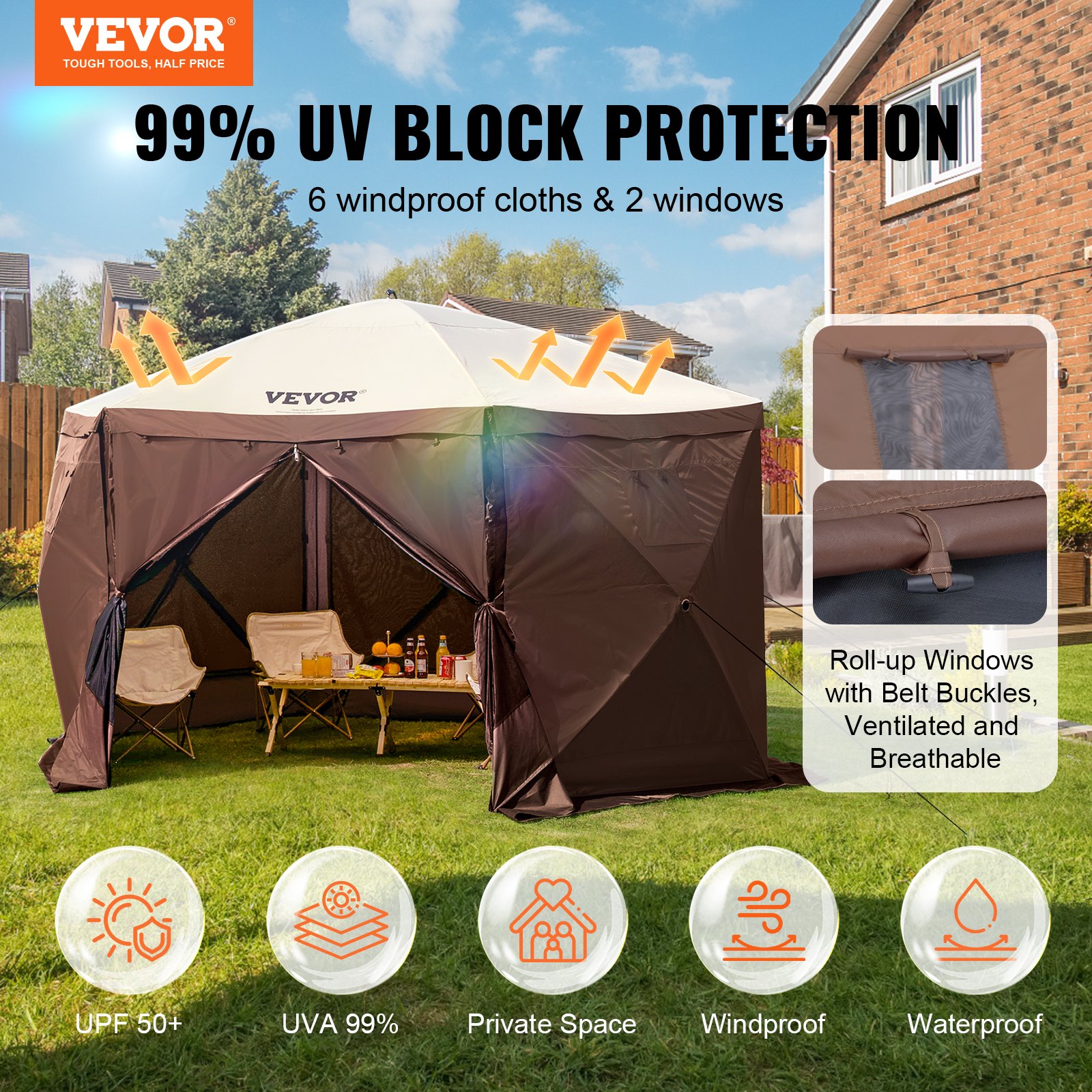 Pop Up Gazebo Tent, Pop-Up Screen 6 Sided Canopy Sun Shelter With 6 Removable — image 5