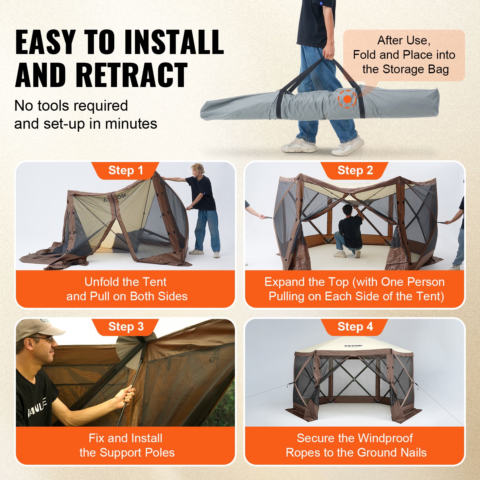 Pop Up Gazebo Tent, Pop-Up Screen 6 Sided Canopy Sun Shelter With 6 Removable — image 2