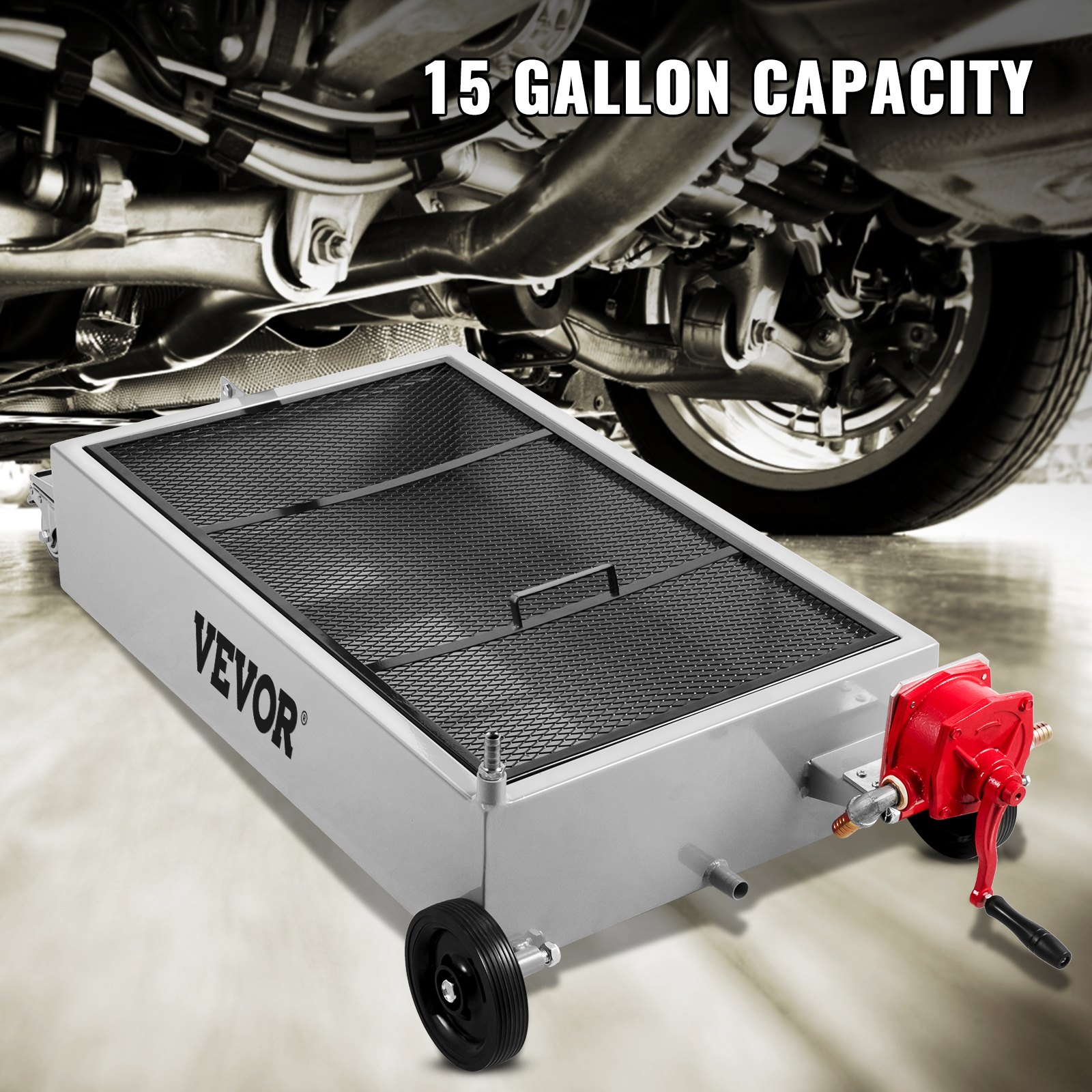 Oil Drain Pan 15 Gallon Tank, 57L Low Profile Large Capacity Change Foldable
