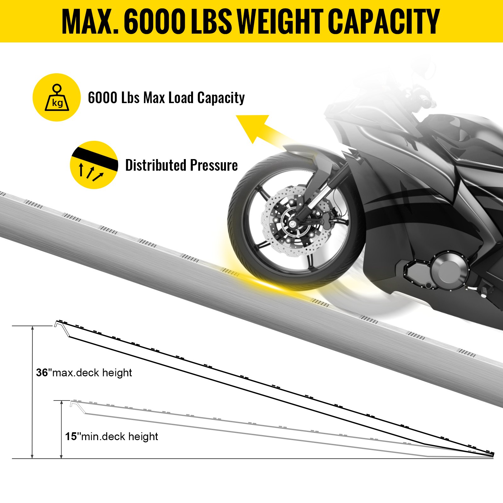 213.4 Cm X 35.6 Cm Aluminum Loading Ramps 2721.6 Kg Car Trailer Truck Hook End — image 5