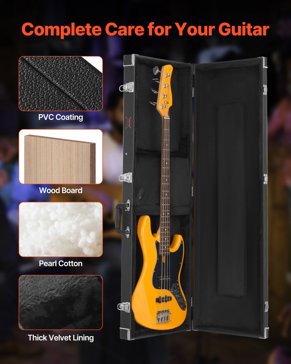 Bass Guitar Hard Case, 48.03 In Rectangular With Lock Latch Keys Handle, PVC — image 3