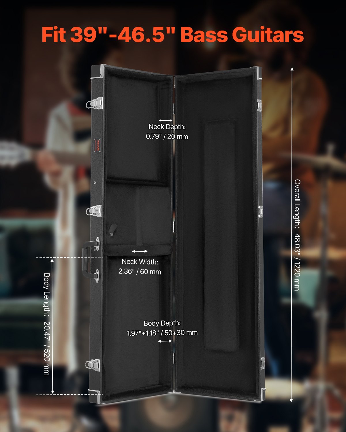 Bass Guitar Hard Case, 48.03 In Rectangular With Lock Latch Keys Handle, PVC — image 5